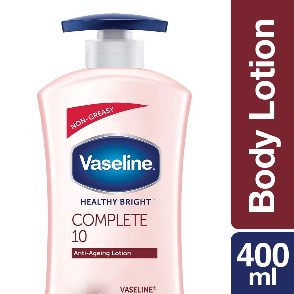 Vaseline Healthy Bright Complete 10 Body Lotion with Vitamin B3, AHA & Pro-Retinol - Anti-Aging Moisturizer for Brighter Skin - 400ml | Perfect for Daily Hydration & Nighttime Skin Repair
