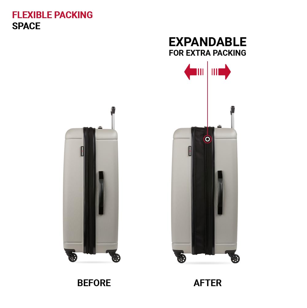 SwissGear 6297 Expandable Hardside Luggage Set with 360° Spinner Wheels, 3-Piece (18/23/27 Inch) - Silver | Perfect for Business Travel, Family Vacations & International Trips