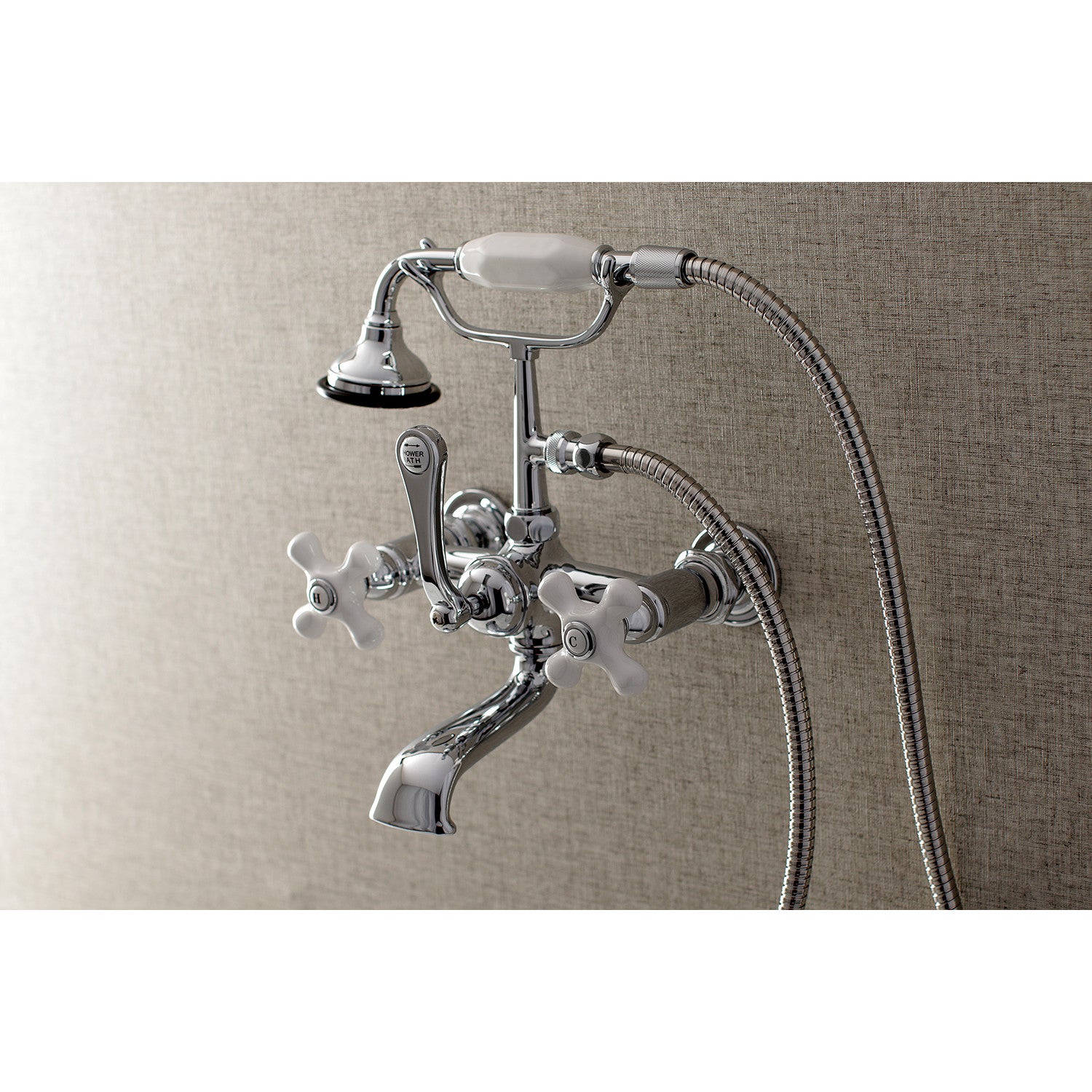 Vintage Clawfoot Tub Faucet with Hand Shower - 3 Handle 2 Hole Wall Mount Bathroom Fixture in Polished Chrome - Perfect for Antique Style Bathrooms & Spa Retreats