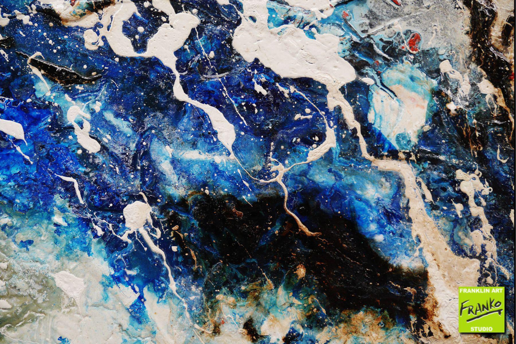 Desert Riches 190cm x 100cm Blue Red White Textured Abstract Canvas Art - Modern Wall Decor for Living Room, Bedroom & Office