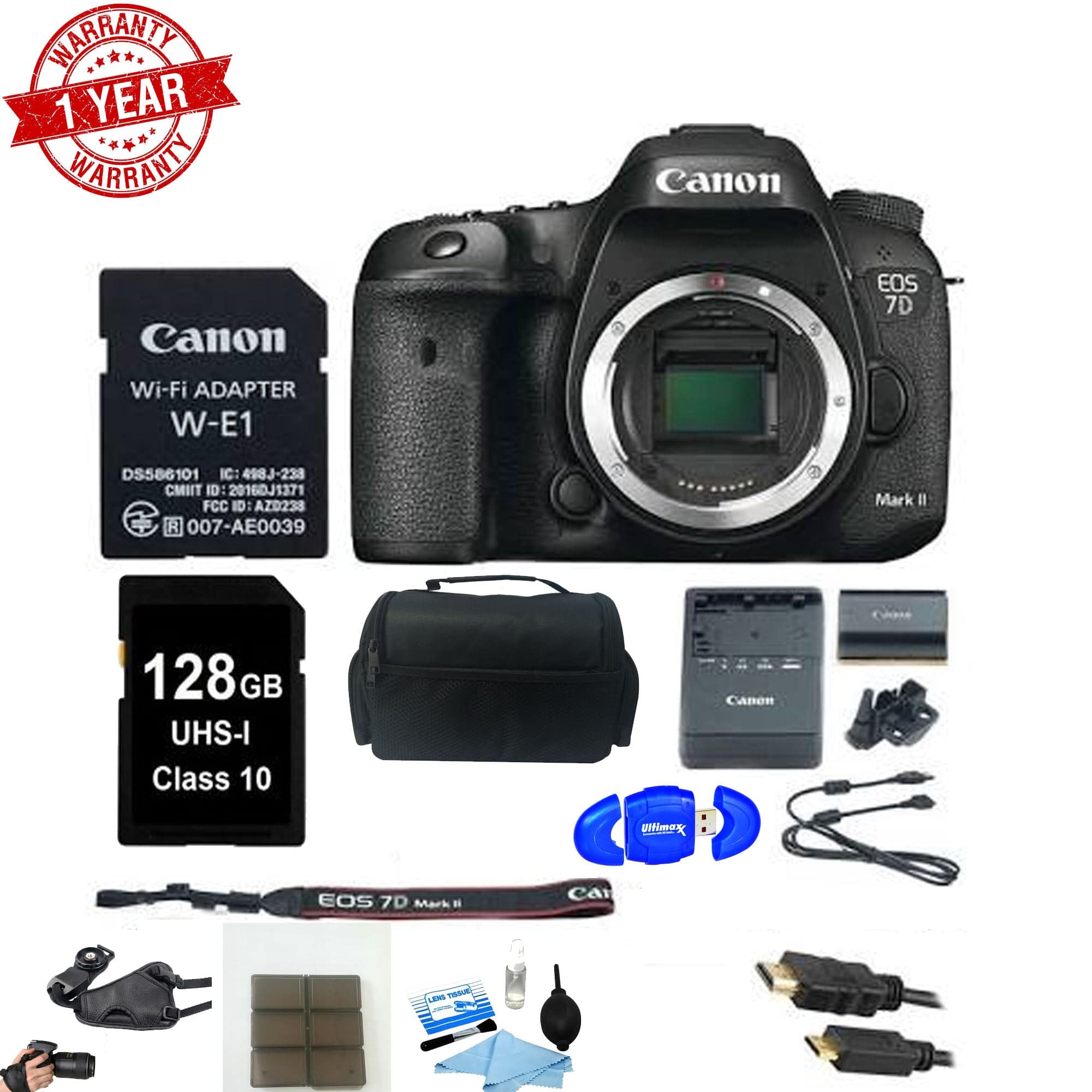 Canon EOS 7D Mark II DSLR Camera Body with Wi-Fi Adapter Kit & 128GB Memory Card - Professional Photography Bundle for Travel, Sports & Wildlife Shooting