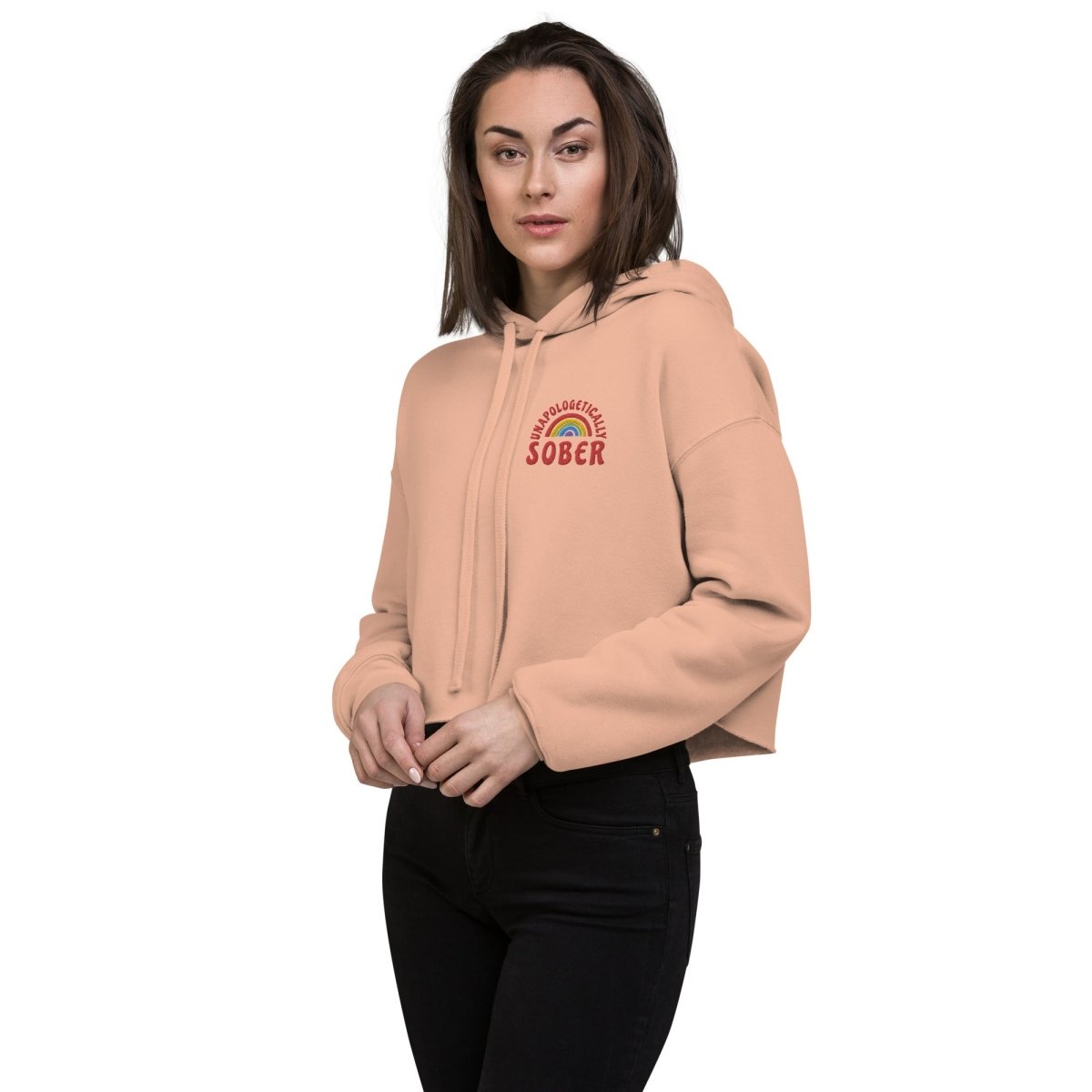 Unapologetically Sober Embroidered Women's Crop Hoodie - Stylish Casual Pullover for Sober Living, Recovery Support & Everyday Wear