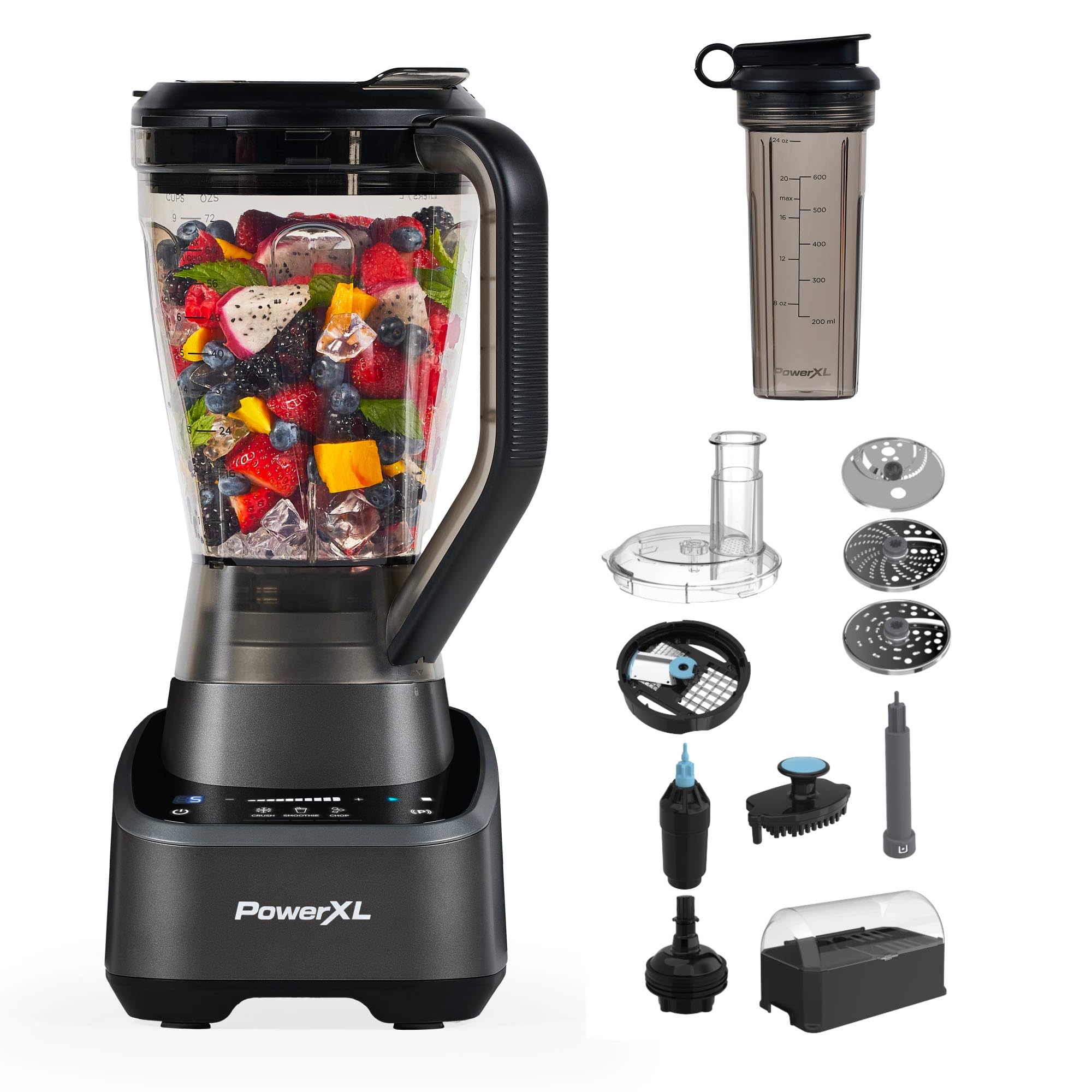 PowerXL SensiMax Blending Kitchen System - 1500W High-Powered Blender with Smart Sensing Technology, 10-Speed Control & 72oz Jar - Hands-Free Operation for Smoothies, Soups & Nut Butters - Includes 6-Tip Turbo Blade & 13 Food Processor Accessories with Storage Case - Perfect for Healthy Meal Prep & Family Cooking