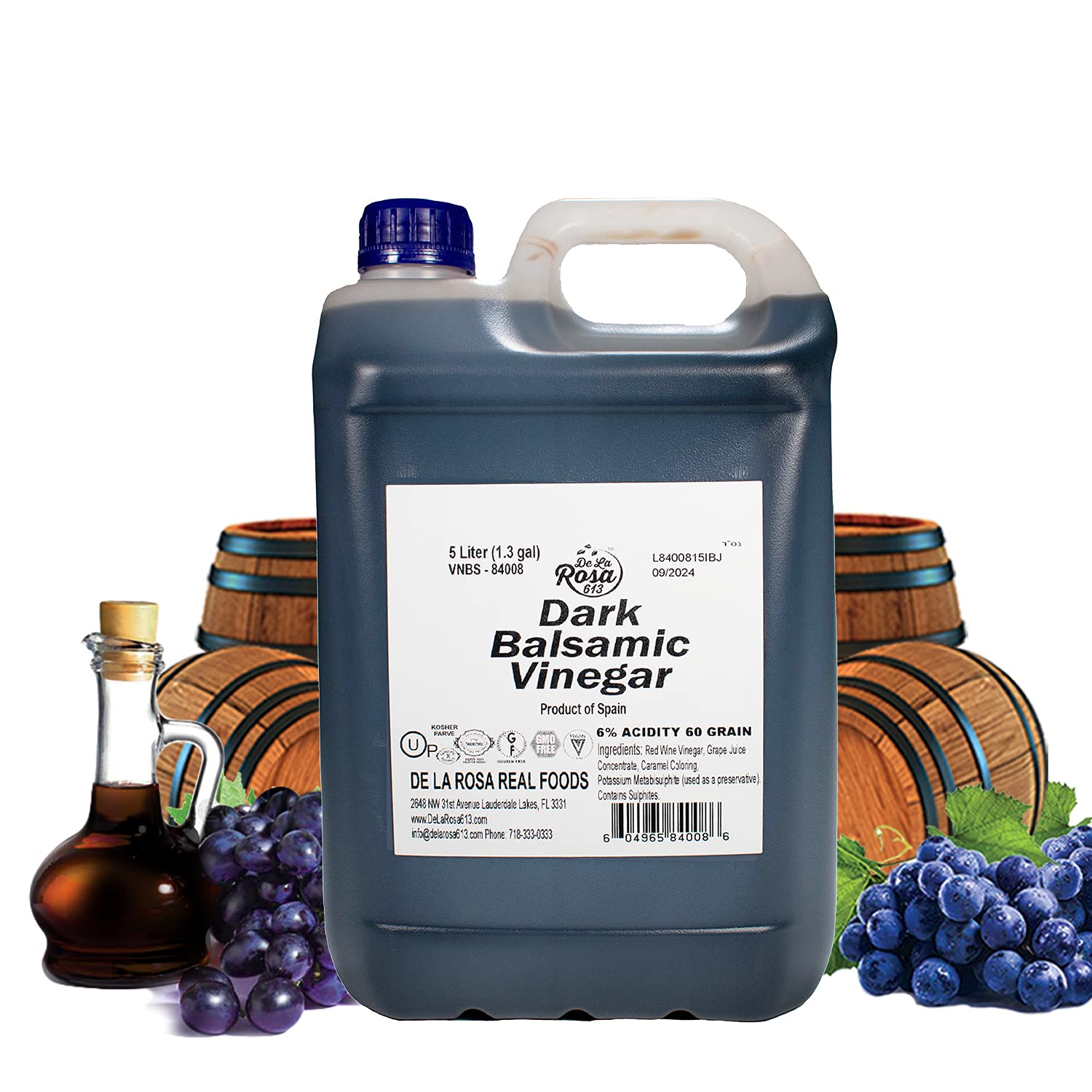 Premium Spanish Dark Balsamic Vinegar - Vegan, Kosher & Gluten Free - Ideal for Salad Dressings, Marinades, Dipping & Cooking - 5 Liter Bulk Size (Pack of 1) - Perfect for Restaurants, Catering & Home Chefs