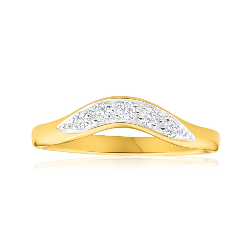 9ct Yellow Gold 1/6 Carat Diamond Curved Ring - Elegant Wedding Band, Anniversary Gift for Her - Perfect for Engagement, Proposal & Special Occasions