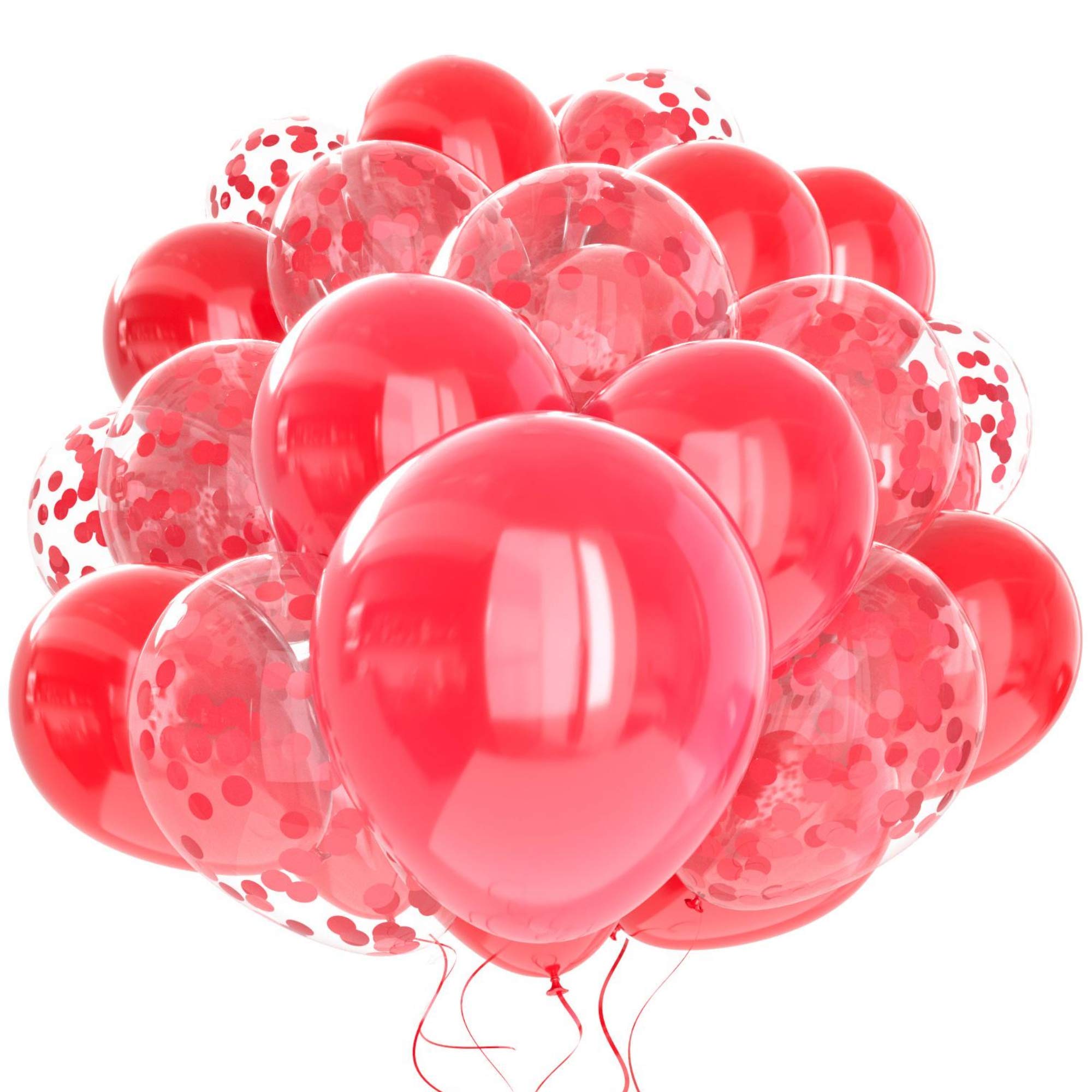 60 Pack Red Balloons with Confetti & Ribbons - Premium Party Balloons for Birthday Decorations, Wedding, Baby Shower & Holiday Celebrations - Helium Ready Red Confetti Balloons for Indoor/Outdoor Events