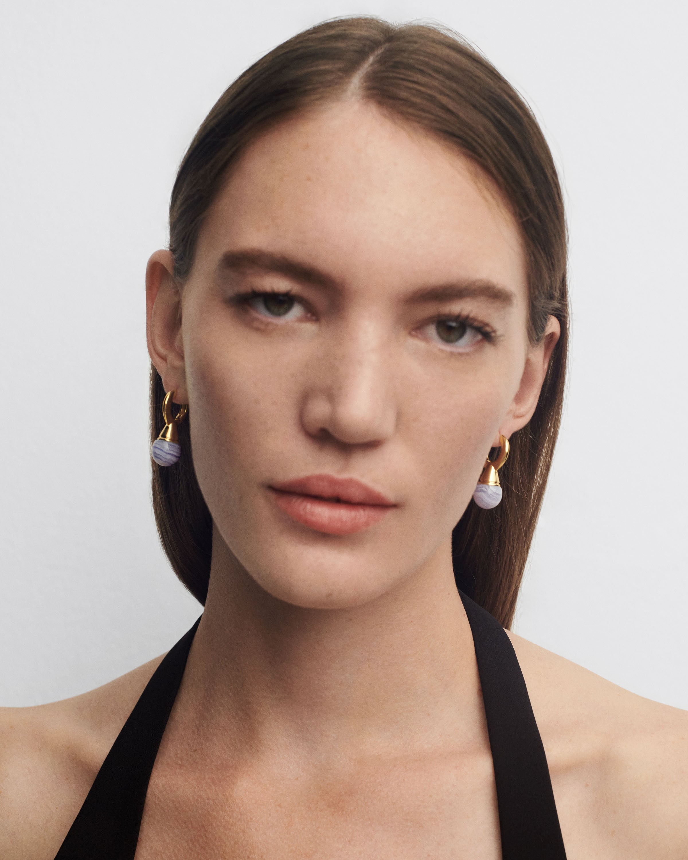 Blue Lace Agate Riviera Hoops - Elegant Dangle Earrings for Women | Perfect for Weddings, Parties & Everyday Wear