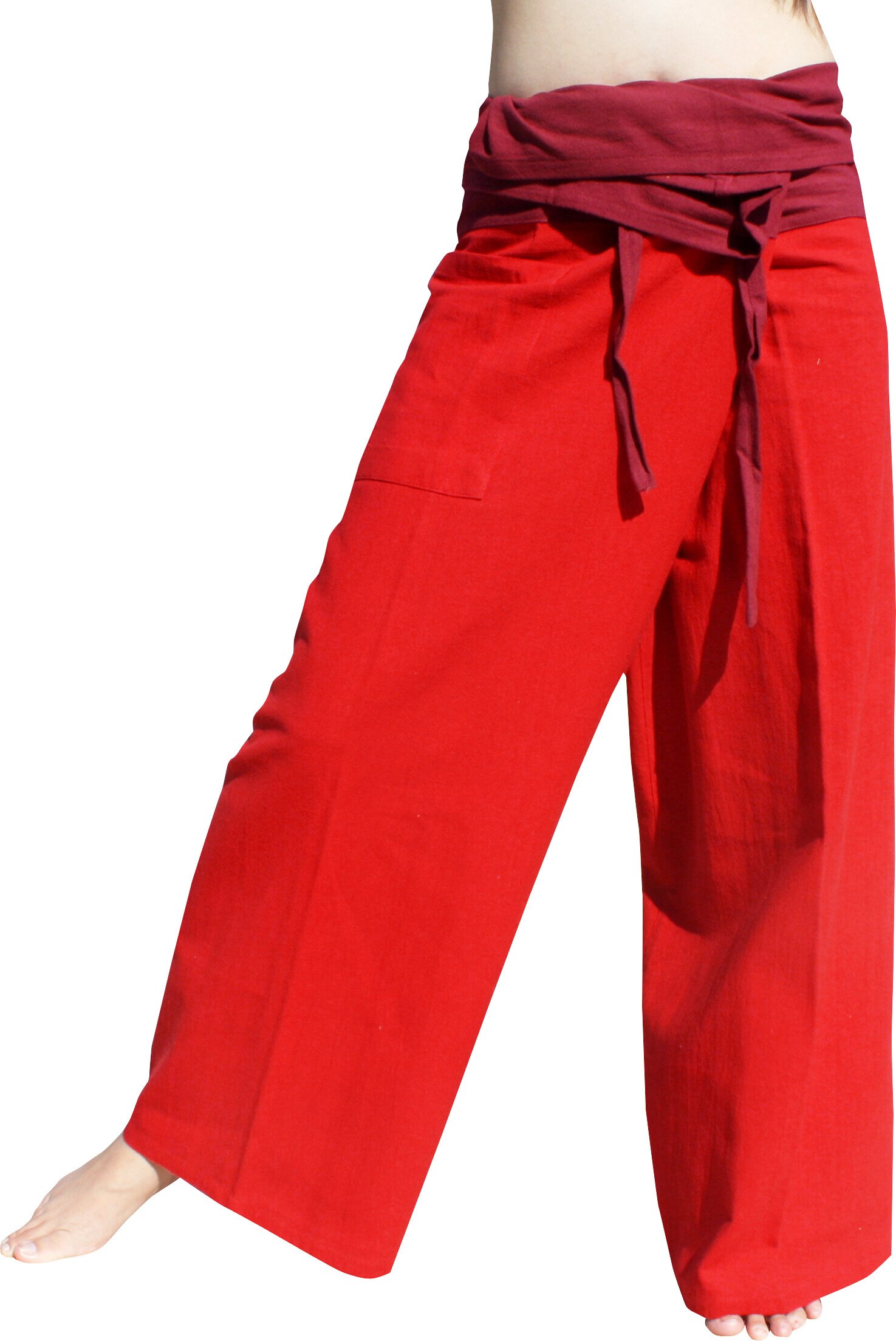 RaanPahMuang Premium Thick Cotton Two-Tone Thai Fisherman Pants for Men & Women - Comfortable Elastic Waist Wrap Pants for Yoga, Beach, Travel and Casual Wear