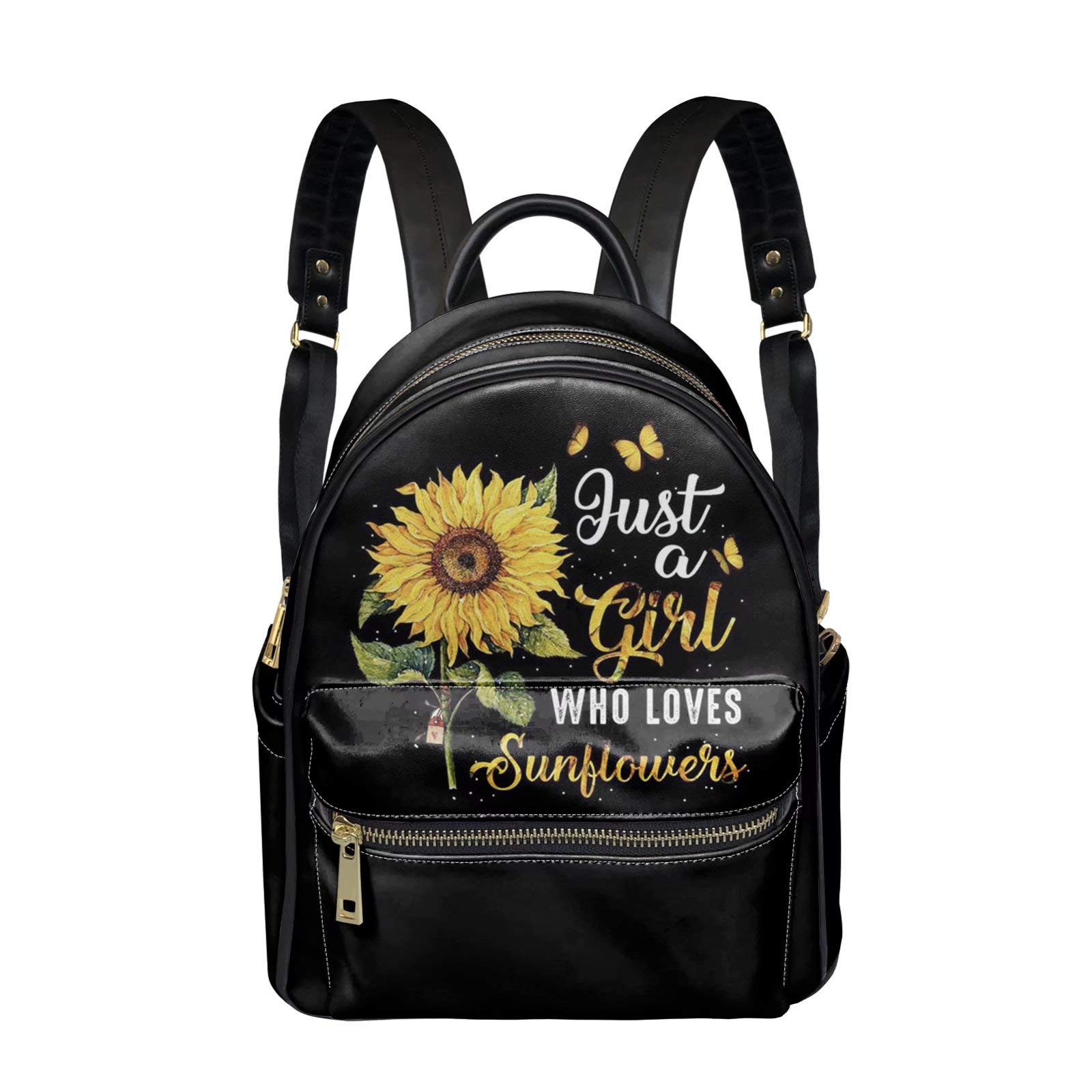 COEQINE Women's PU Leather Backpack - Stylish Sunflower Print School Bag with Zipper Closure, Large Capacity Daypack for Girls & Ladies (Perfect for School, Travel, Work & Daily Use)