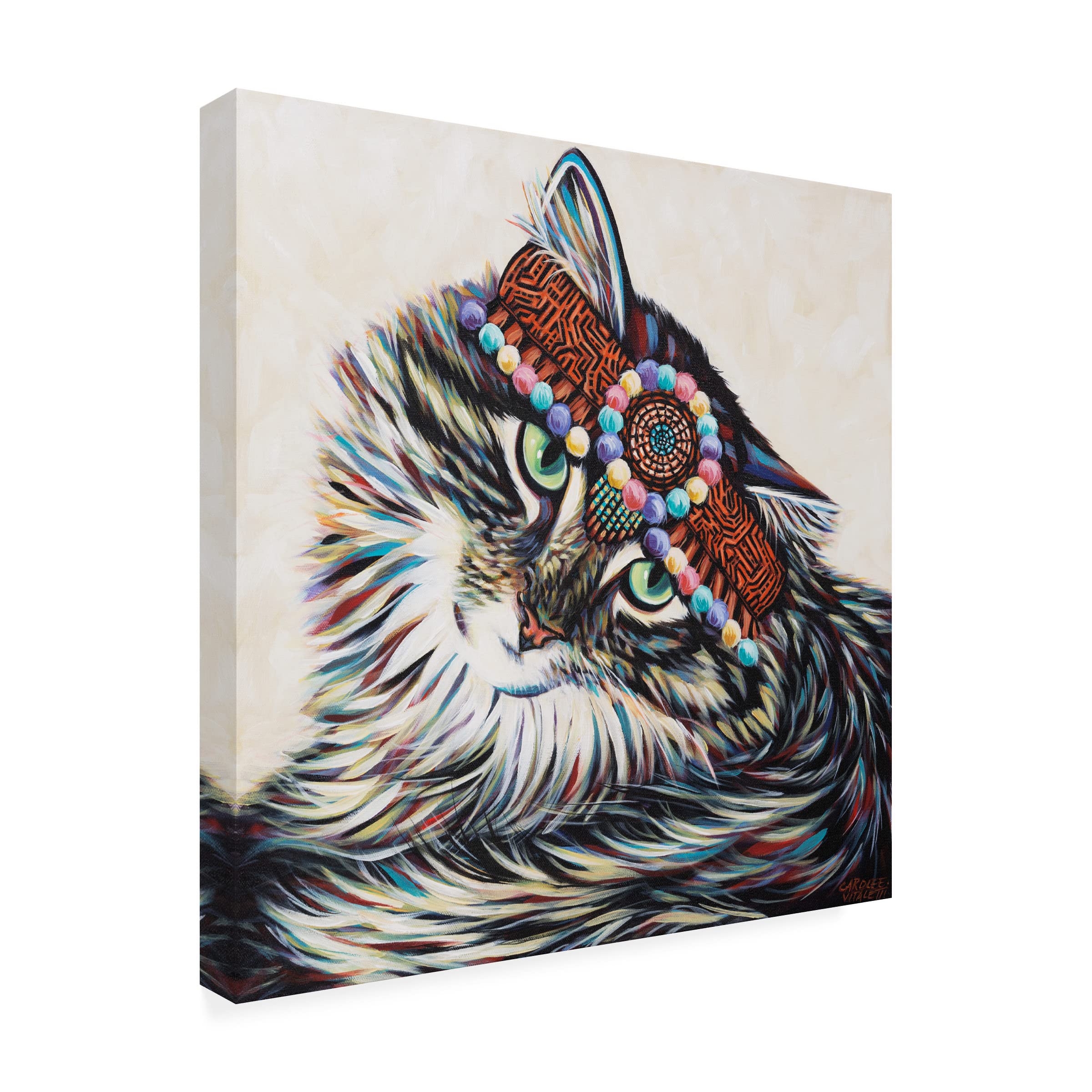 Trademark Fine Art 'Hippie Cat I' Canvas Wall Art by Carolee Vitaletti - Vibrant Bohemian Cat Painting for Living Room, Bedroom & Office Decor