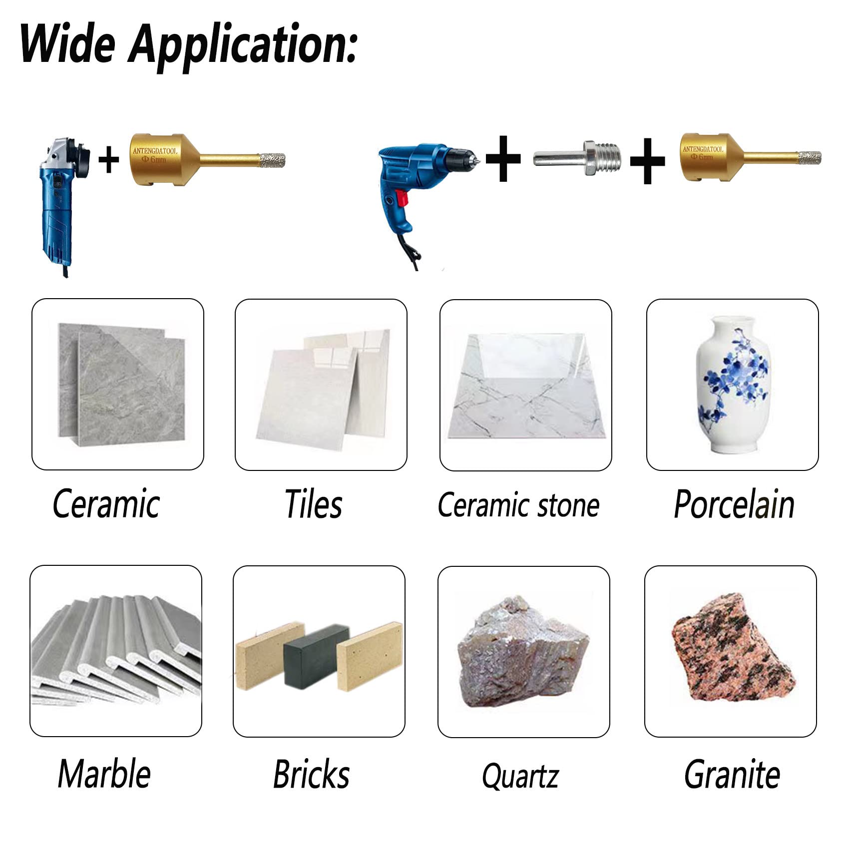 10-Piece Diamond Hole Saw Set for Dry/Wet Drilling - Porcelain, Tile, Ceramic, Marble, Brick & Granite - Core Drill Bits Kit (6/8/10/12/16/20/25/35/55/68mm) - Perfect for Angle Grinder & Professional Tile Installation