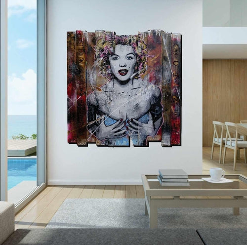 113cm x 113cm Marilyn Monroe Pop Art Painting - Recycled Palette Industrial Style Wall Decor for Living Room, Bedroom & Office