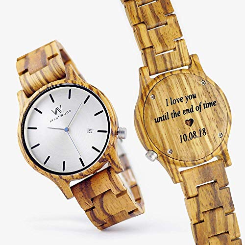 Personalized Wooden Watch for Men - Custom Engraved Wedding & Anniversary Gift - Unique Romantic Present for Husband, Boyfriend, Groomsmen - Perfect for Weddings, Anniversaries, Valentine's Day & Special Occasions
