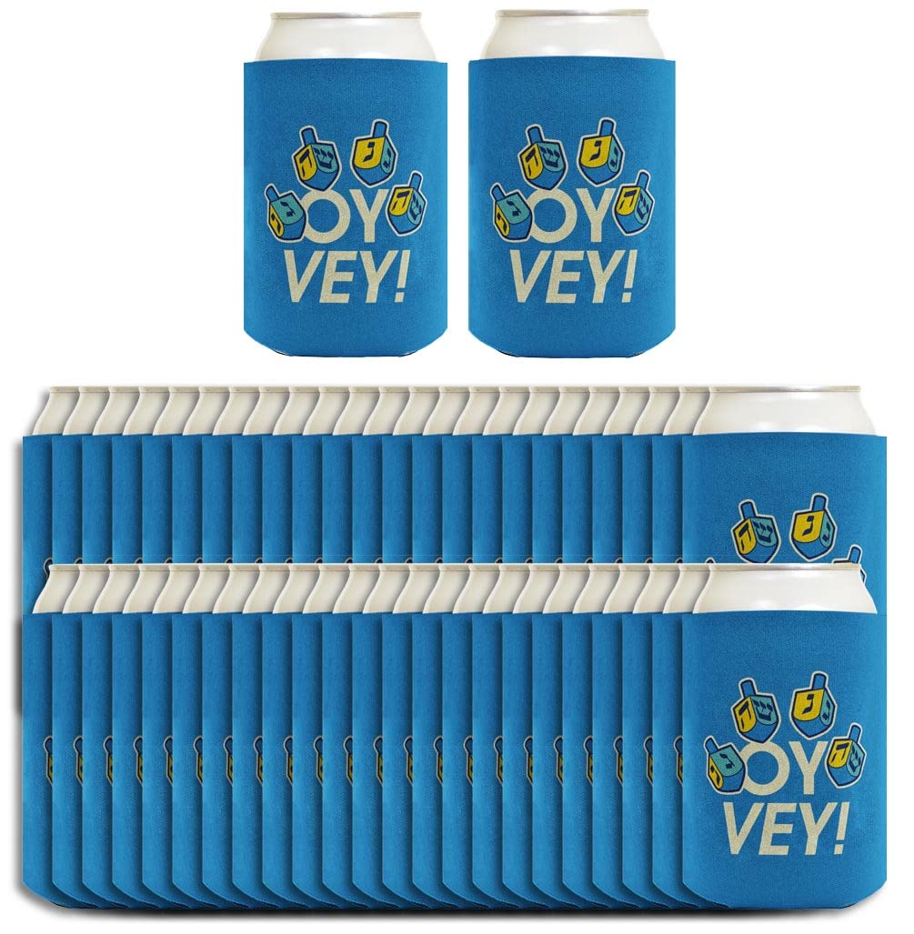 Hanukkah Decorations - 48-Pack Blue Dreidel Drink Can Coolers for Beer & Soda | Oy Vey Hanukkah Party Supplies for Holiday Celebrations & Festive Gatherings