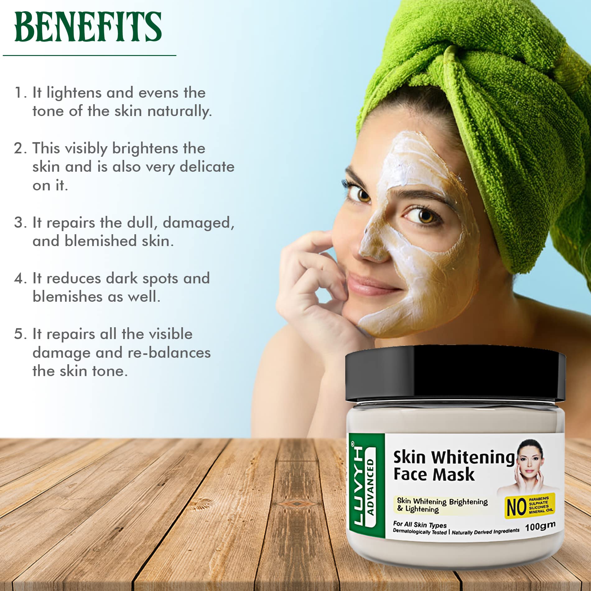 Luvyh Skin Whitening Face Mask - Brightening & Glow Face Pack for Instant Radiance, Anti-Pigmentation & Dark Spot Treatment (100g) | Perfect for Daily Skincare & Evening Routine