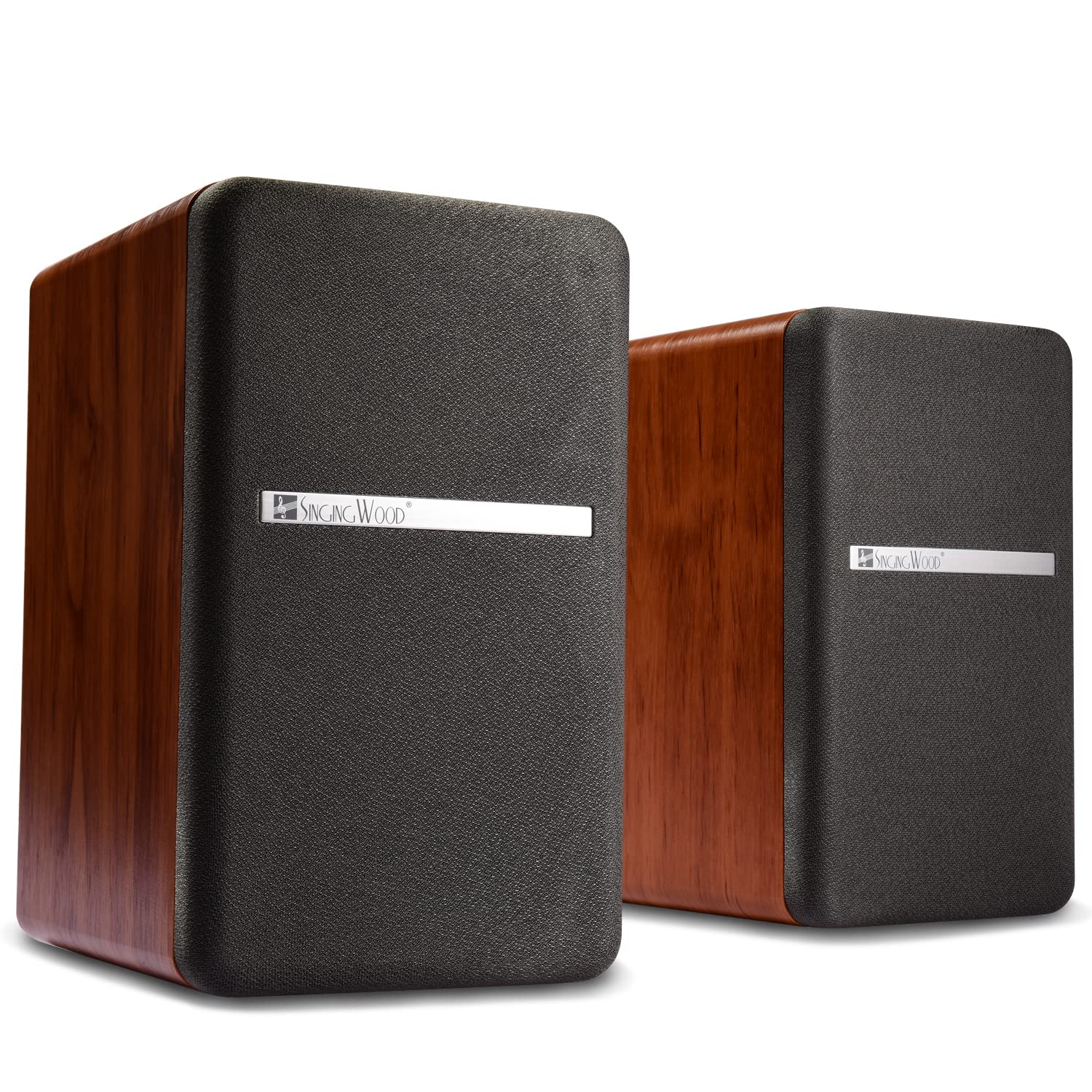 SINGING WOOD BT25 (2024 Version) 80W Bluetooth Bookshelf Speakers with Optical/Aux Inputs & Subwoofer Line Out - Premium Cherry Wood Enclosure for Home Theater, Gaming, PC, TV & Turntable Setup