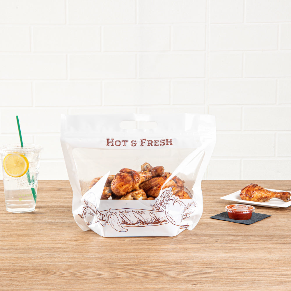 Premium White Plastic Rotisserie Chicken & Hot Food Bags - 12.75