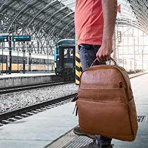Premium Genuine Leather Travel Backpack for Men & Women - Durable Carry-On Backpack for Business Trips, Commuting & Outdoor Adventures
