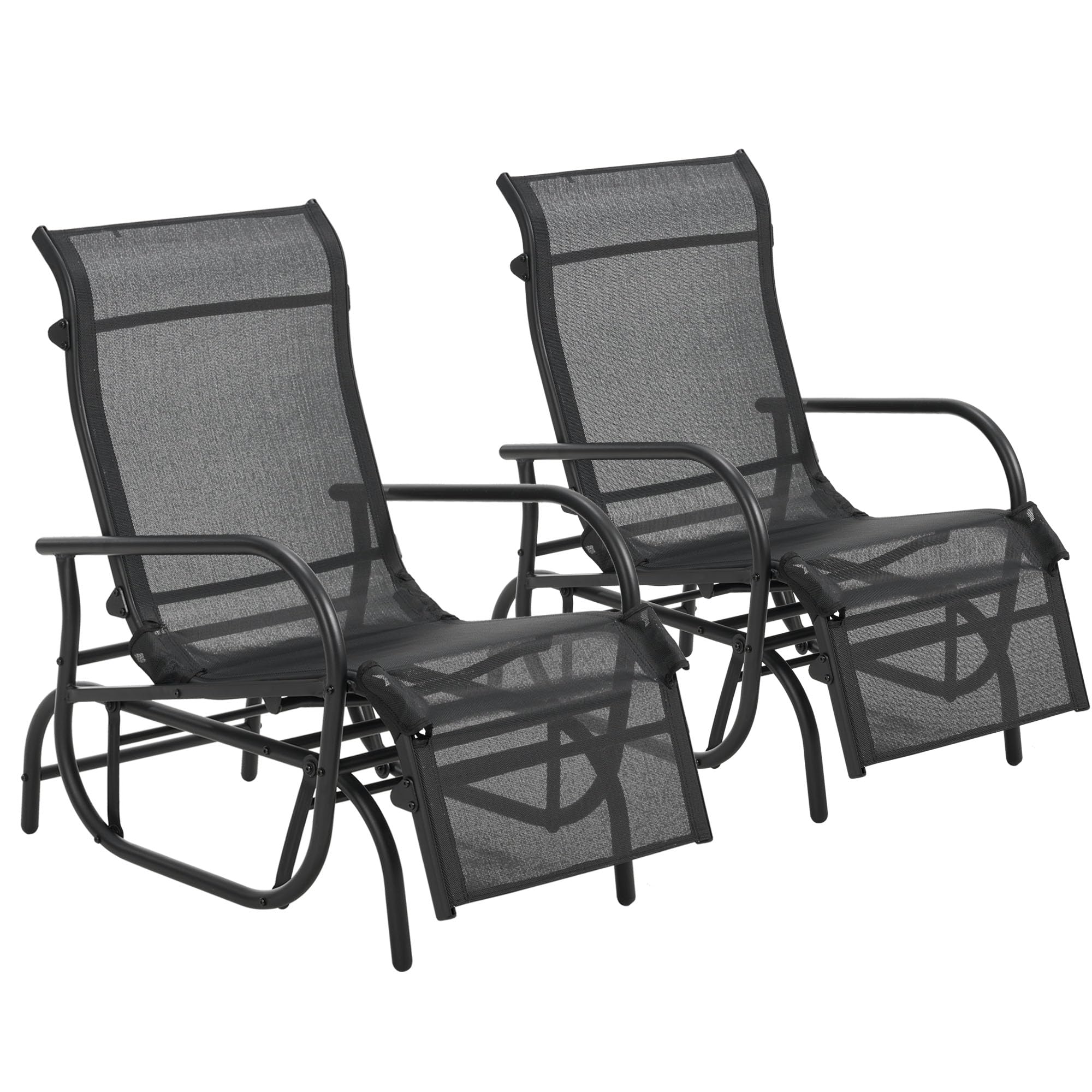 2-Piece Outdoor Patio Glider Chair Set - Durable Metal Frame with Breathable Mesh Fabric - Perfect for Backyard, Garden, Porch & Deck Relaxation - Black Swing Rocking Chairs for Comfortable Lounging