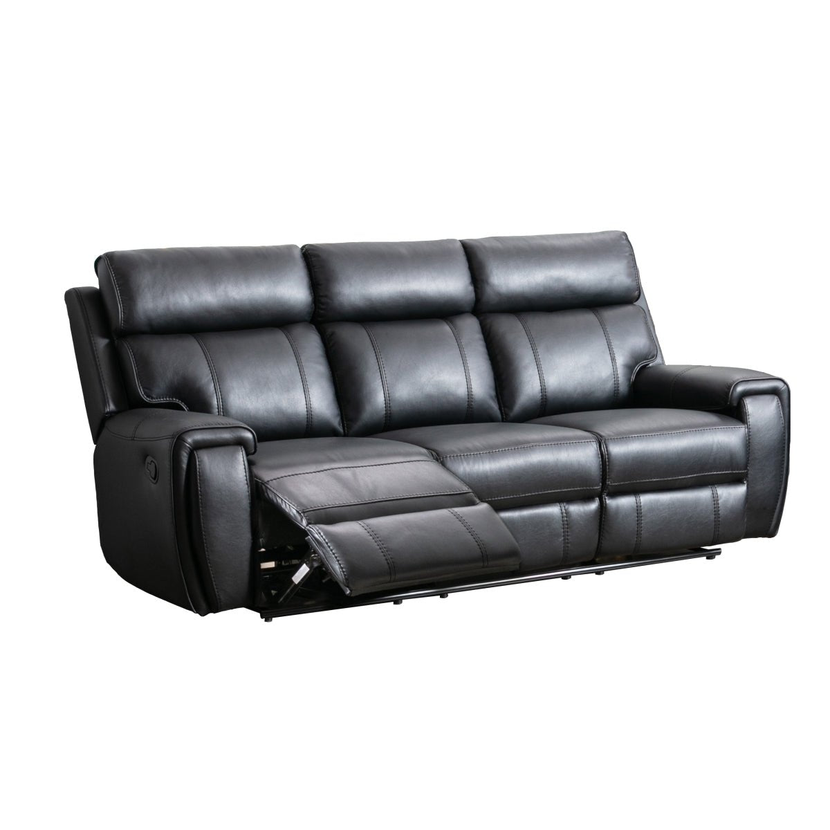 Carnegie Black Reclining Sofa - Modern Leather Recliner with Cup Holders & USB Charging - Perfect for Living Room, Home Theater & Man Cave Relaxation