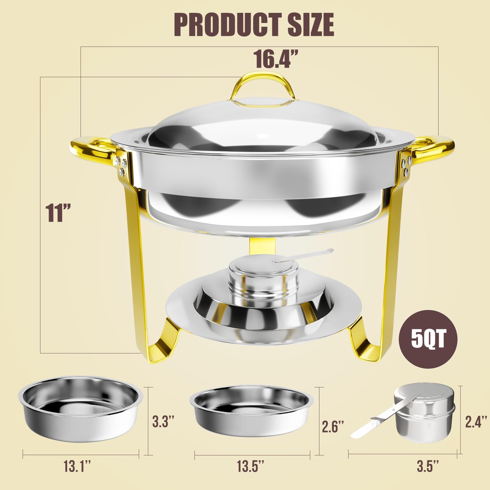 5 QT Gold Chafing Dish Buffet Set - Food Warmer for Parties, Catering & Events