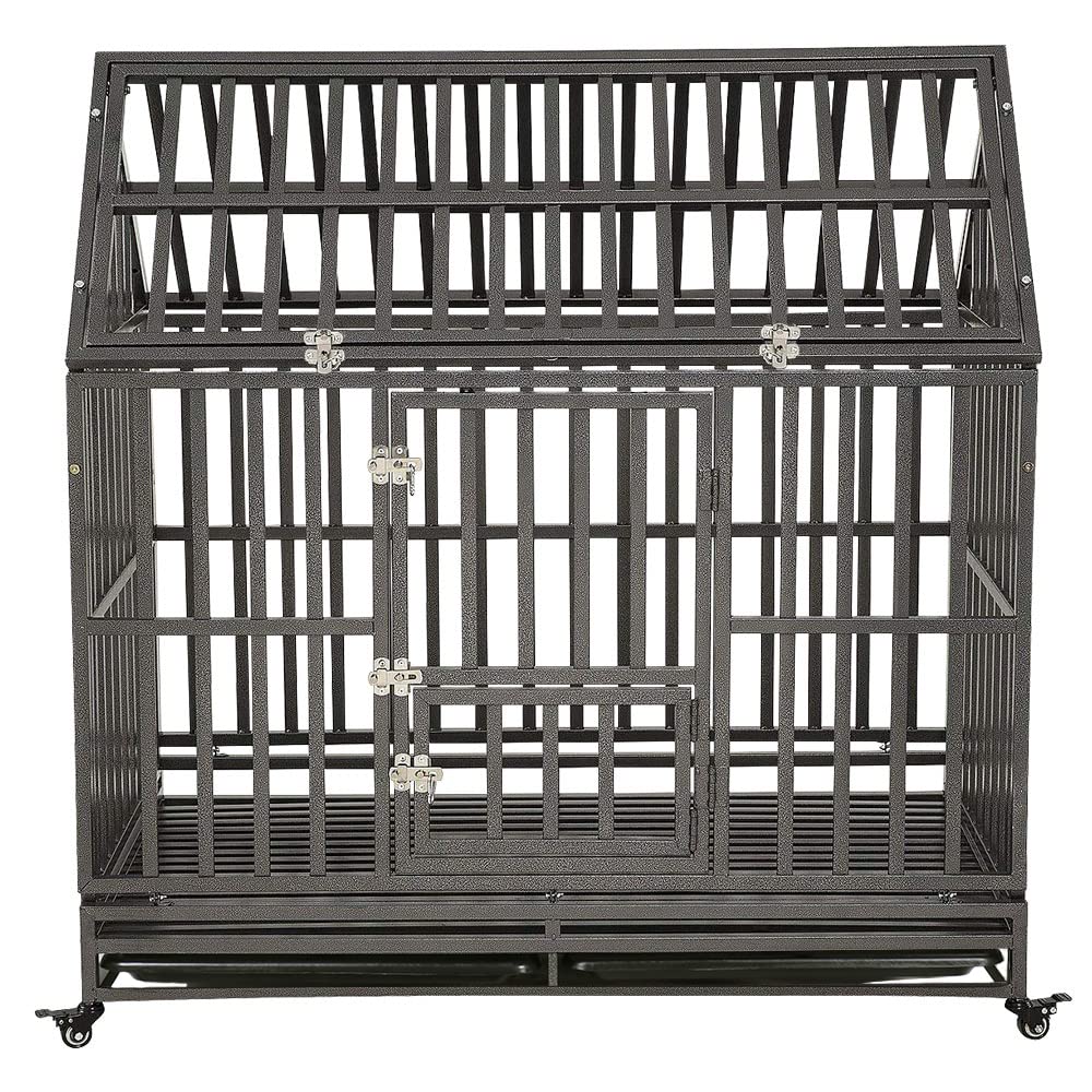 LUCKUP 42 Inch Heavy Duty Metal Dog Cage Kennel & Crate for Medium Large Dogs - Pet Playpen with 4 Wheels, Easy Assembly, Black - Perfect for Home, Travel & Outdoor Use