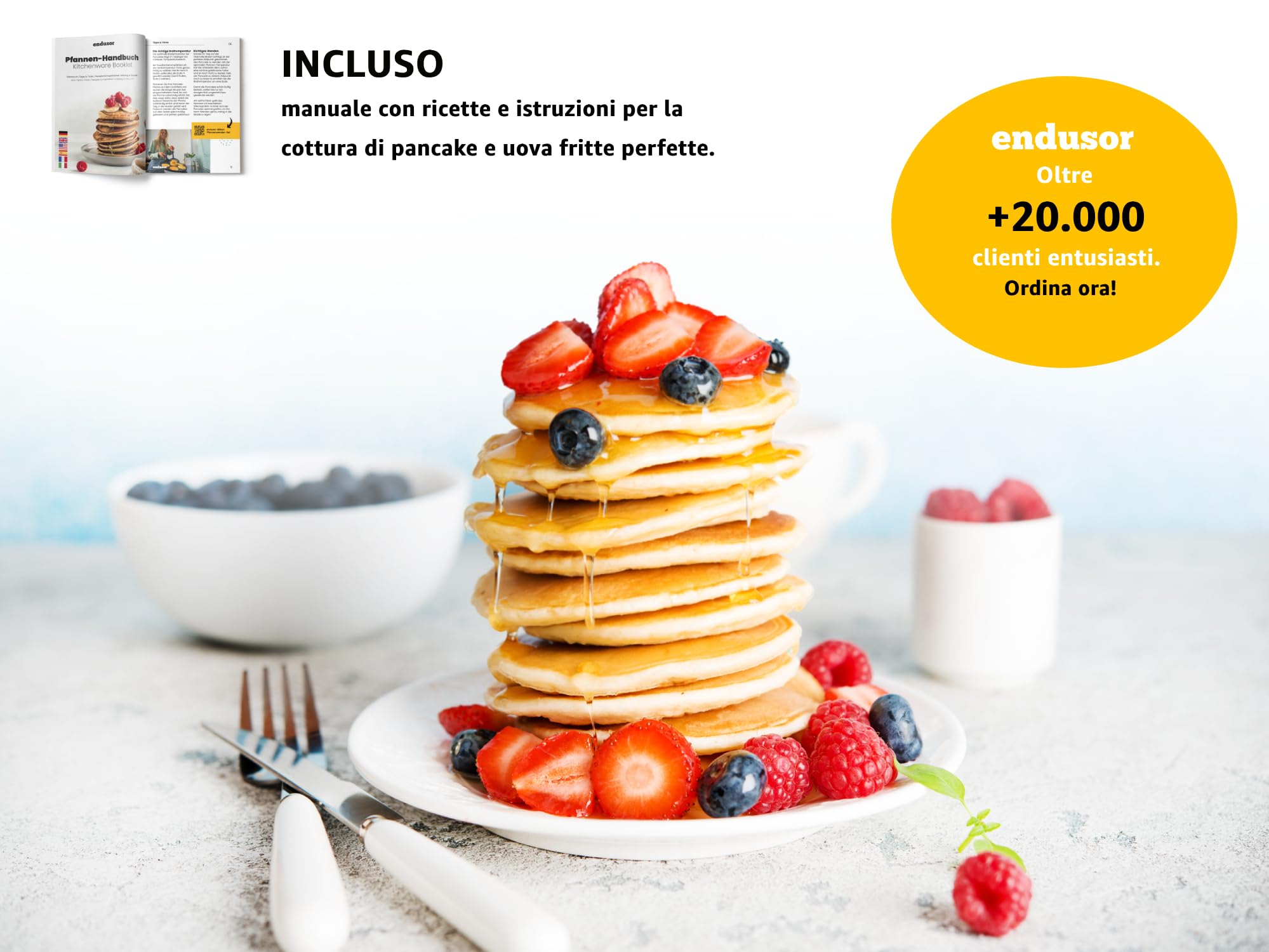 Endusor Non-Stick Induction Pancake Pan - 26cm Diameter for Gas, Ceramic, Electric & Halogen Stoves | 4-Mold Plate for Pancakes, Fried Eggs, Omelets & Poffertjes | Perfect for Breakfast, Brunch & Family Cooking