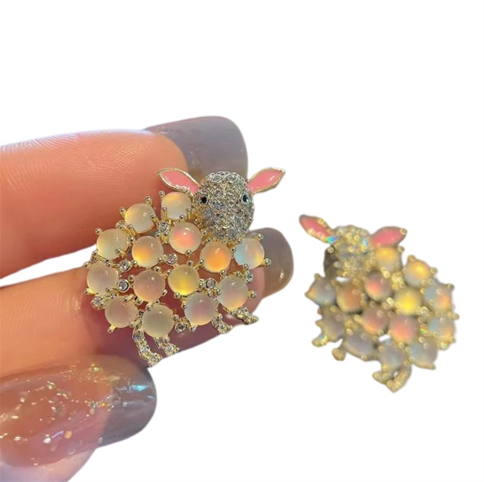 TOPOB Exquisite Opal Stud Earrings - Cute Little Sheep Animal Jewelry in Sterling Silver for Women & Girls (Yellow) | Perfect Gift for Birthday, Christmas & Everyday Wear