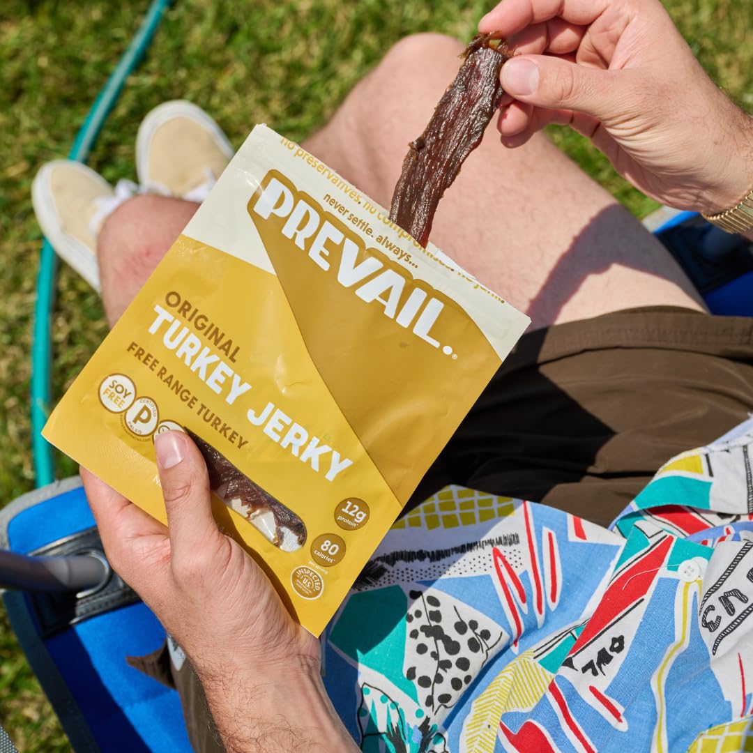 Premium Free-Range Turkey Jerky by PREVAIL - Low Sodium, Gluten Free, Paleo Certified | 3-Pack | Soy Free, No Preservatives, Non-GMO | Healthy Snack for Hiking, Camping & Keto Diet