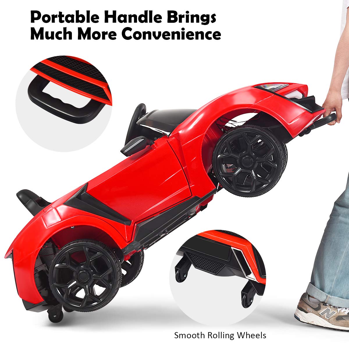 Costzon 12V Battery Powered Ride-On Car for Kids - Electric Toy Vehicle with Remote & Manual Control, LED Lights, Horn, Music, MP3/USB/TF Ports, 3 Speed Settings & Spring Suspension - Perfect Outdoor Toy Gift for Boys & Girls (Red) - Great for Birthday Parties, Backyard Play & Park Adventures