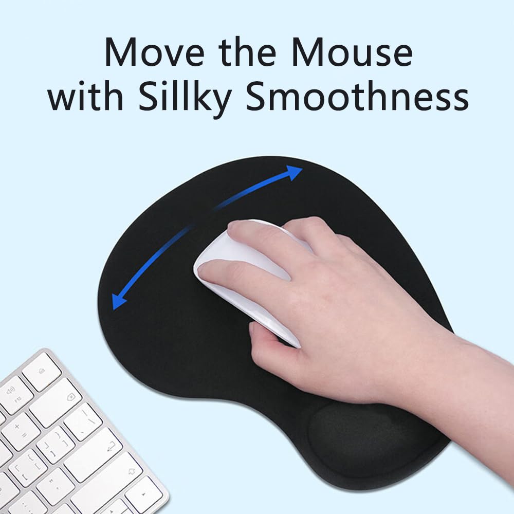 Ergonomic Mouse Pad with Gel Wrist Rest - Pain Relief & Non-Slip Computer Mousepad for Laptop, PC, Office & Home Use - Comfortable Wrist Support for Long Working Hours (Black)