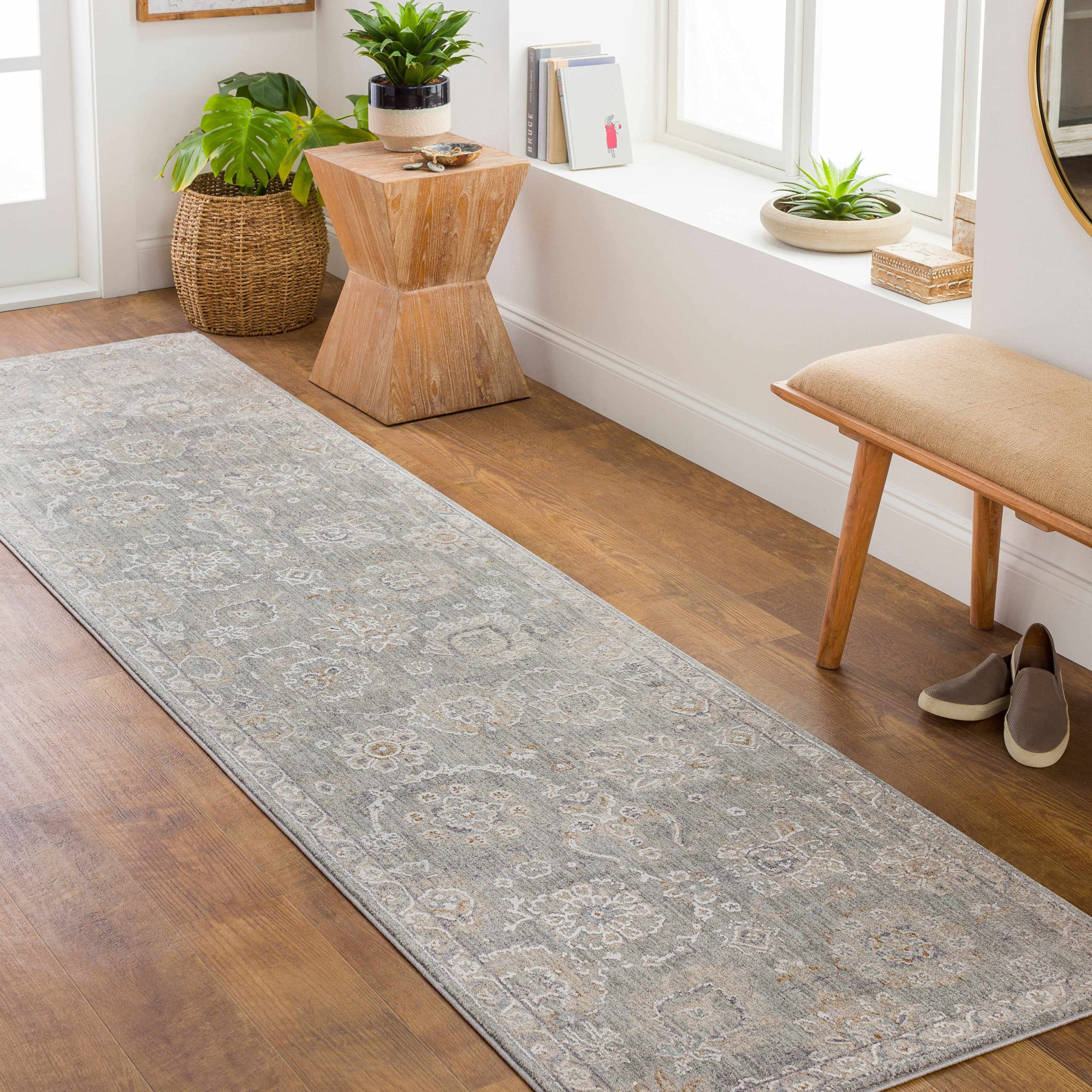 Hauteloom Wurtulla Modern Area Rug for Living Room & Bedroom - Soft Brown, Blue, Green Geometric Design - 6'7
