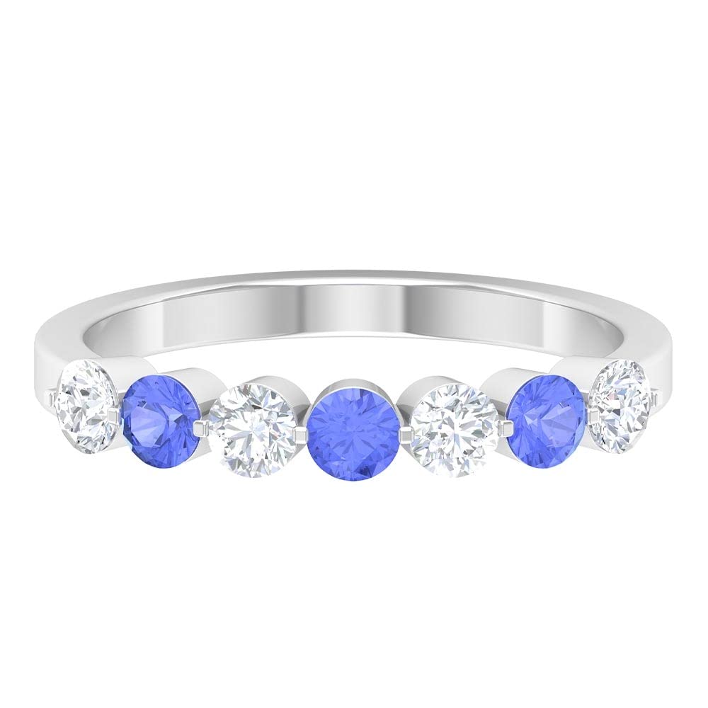 1 CT Tanzanite & Moissanite Half Eternity Ring for Women - 14K Solid Gold Wedding Band, Anniversary Gift, Engagement Ring, Promise Ring - Perfect for Bridal Jewelry & Special Occasions