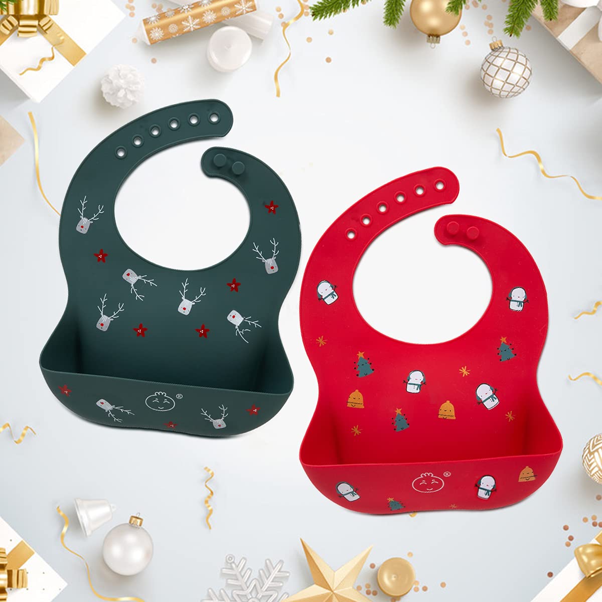 Little Dimsum Baby Bibs 2Pcs - Soft Silicone Feeding Bibs for Babies & Toddlers, Adjustable, Waterproof, Easy to Clean - Perfect for Mealtime, Weaning & Food Crumb Catcher - Ideal for Home, Restaurant & Travel Use