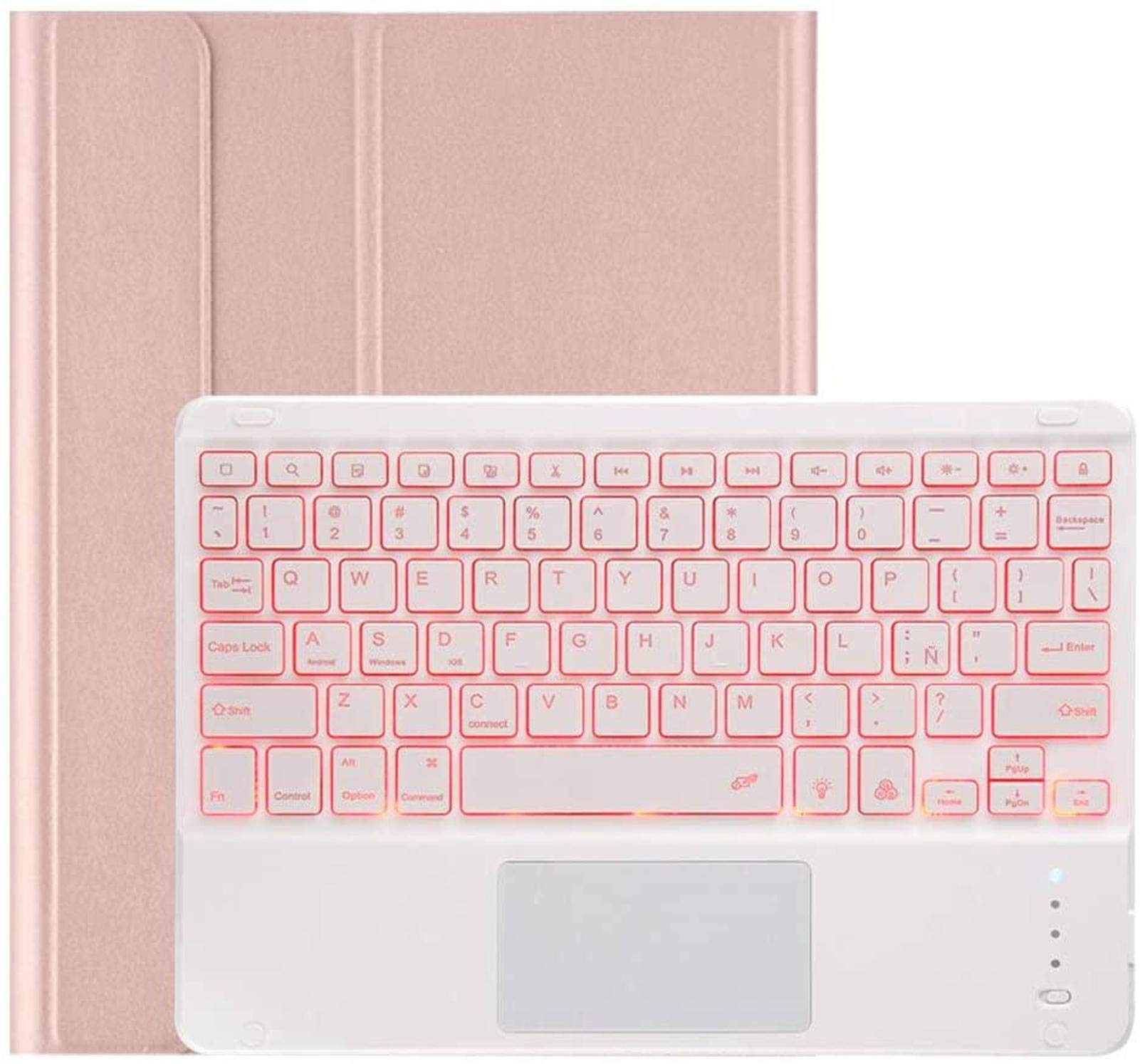 FANG Wireless Bluetooth Keyboard Case for Samsung Galaxy Tab S7 Plus 12.4 (2020) - 7-Color Backlit with Touchpad, Magnetic Leather Protective Cover (Rose Gold) | Perfect for Work, Study & Travel