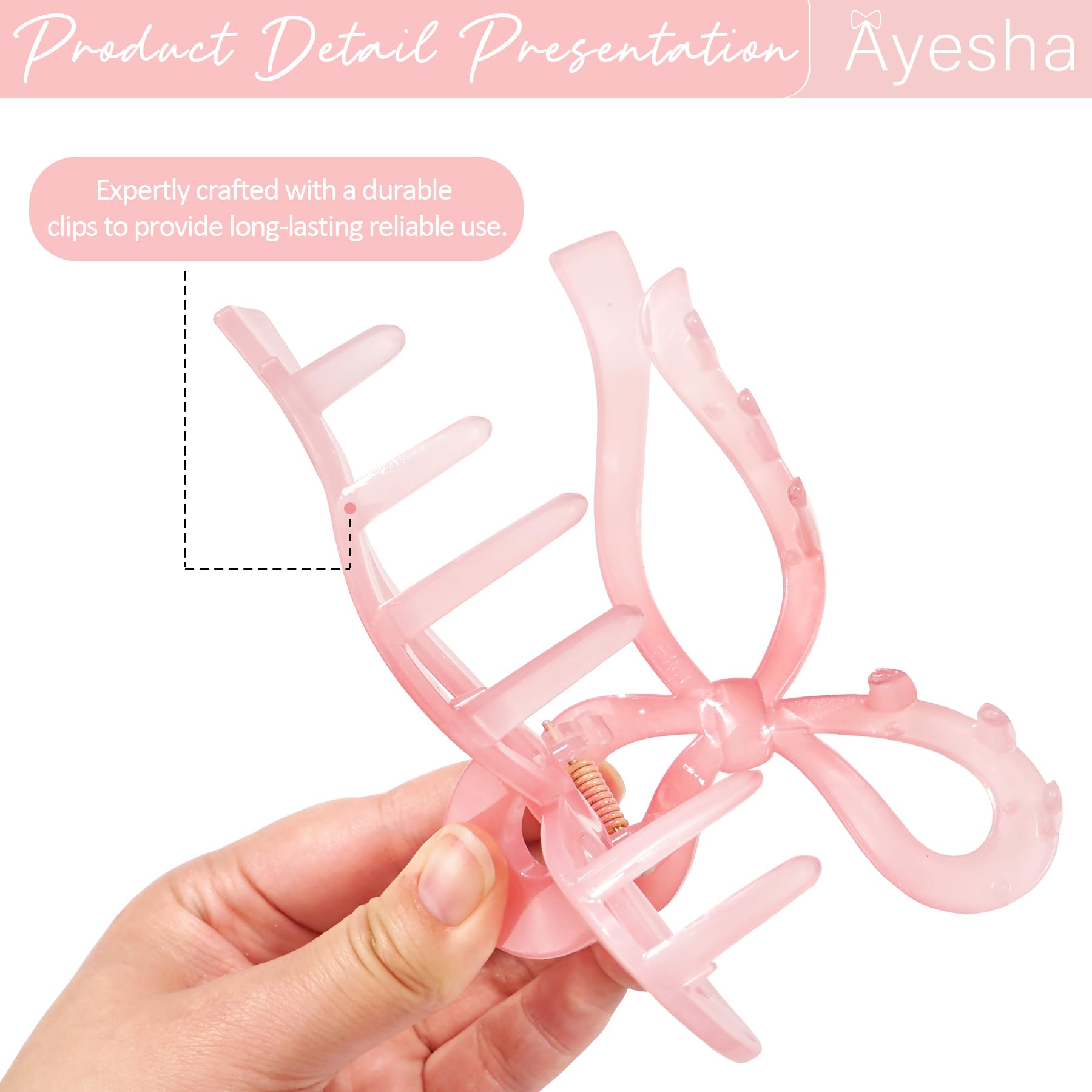 Ayesha Bow Claw Clips for Thick Hair - 2 Color Ribbon Hairpins for Girls | Perfect for School & Parties