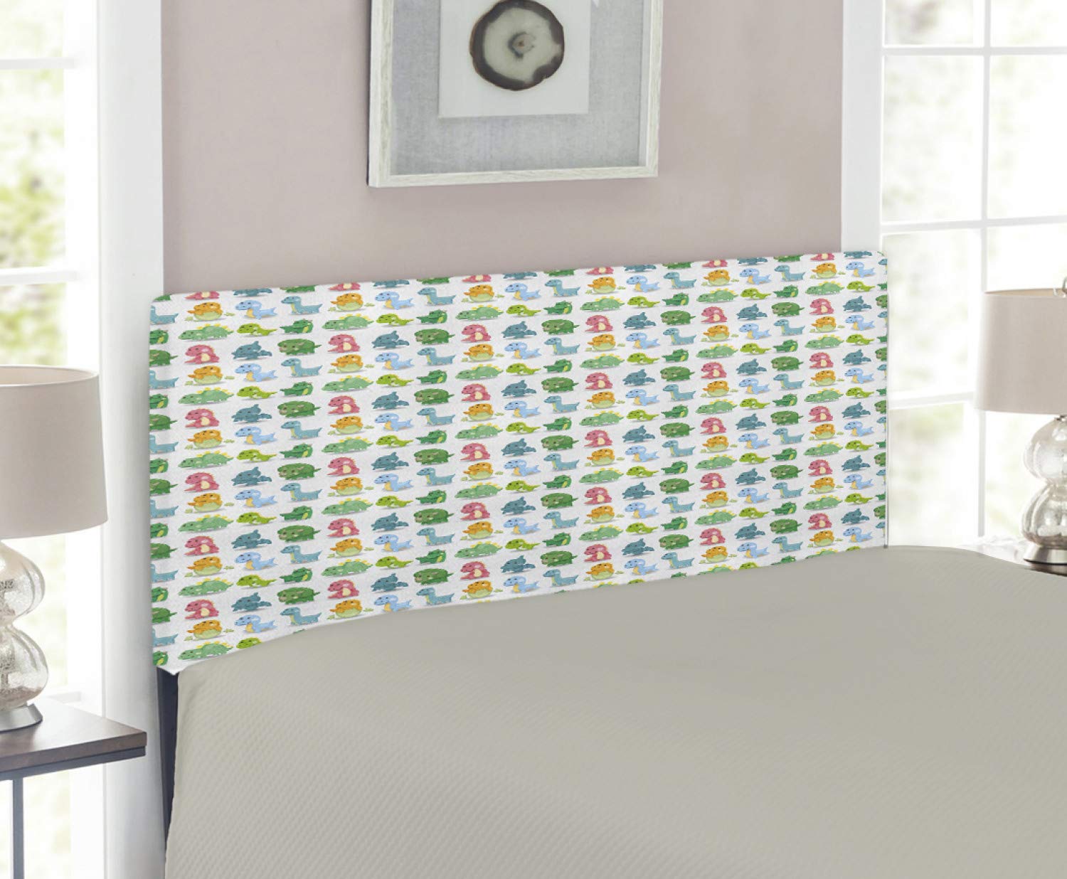 Dinosaur Headboard for Twin Bed - Jurassic Themed Cartoon T-Rex & Hatching Creature Design, Upholstered Metal Bed Frame with Memory Foam, Multicolor - Perfect for Kids' Room Decor & Dinosaur Lovers