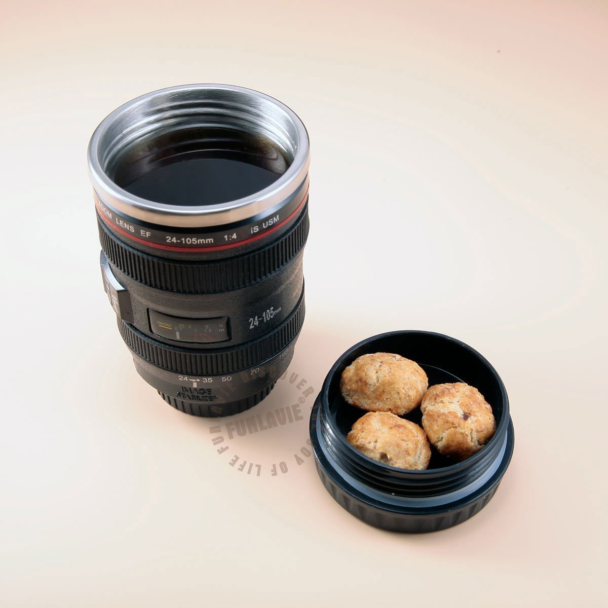 Funlavie Camera Lens Coffee Mug - Unique Travel Mug for Coffee & Tea, Novelty Birthday Gifts for Women & Men - Perfect for Office, Camping & Photography Enthusiasts