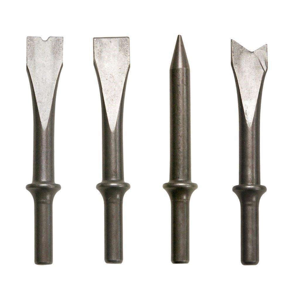 4-Piece Air Chisel Set with Precision Ground Shank - Heavy Duty Air Hammer Kit with Tapered Punch & Ripping Tools for Metalworking, Auto Repair & Demolition - Jikkolumlukka Brand