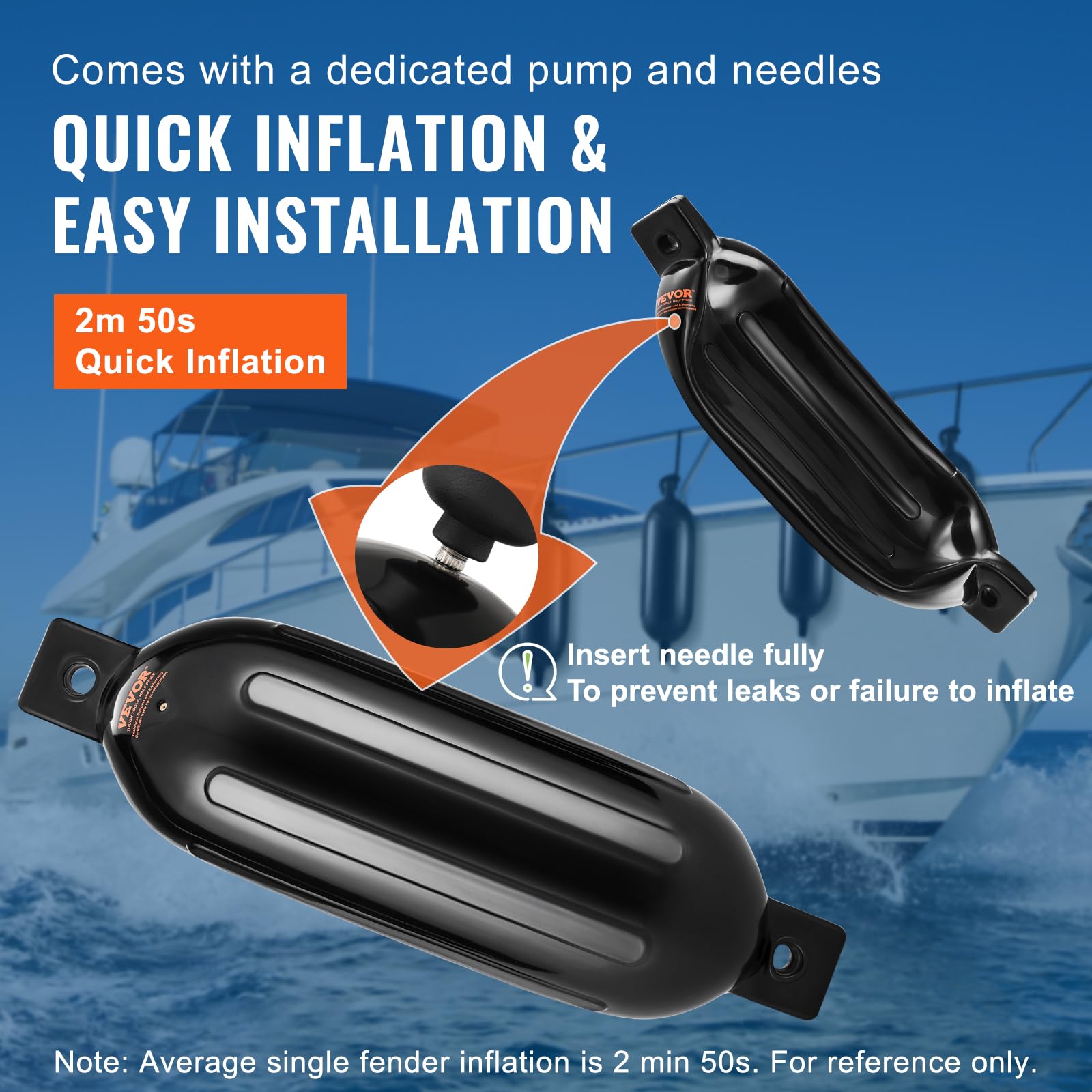 VEVOR Inflatable Boat Fenders - Heavy Duty Ribbed Marine Dock Bumpers with Center Holes & Air Pump for Safe Docking and Mooring | Perfect for Yachts, Sailboats, and Powerboats