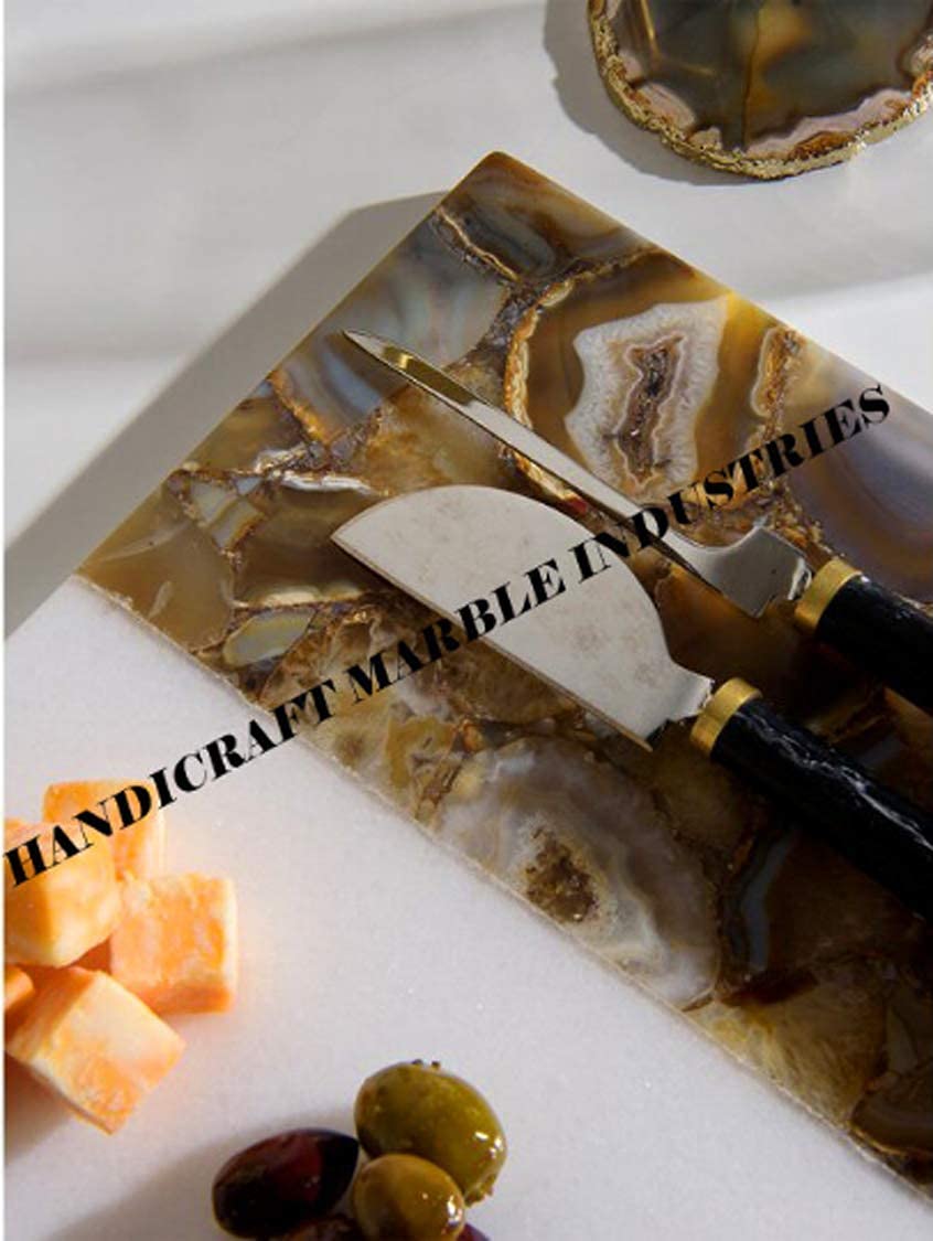 Premium Brown Agate Marble Cutting Board - Durable Stone Chopping Block for Kitchen, Charcuterie & Cheese Serving - Elegant Marble & Agate Serving Tray for Entertaining, Weddings & Home Decor