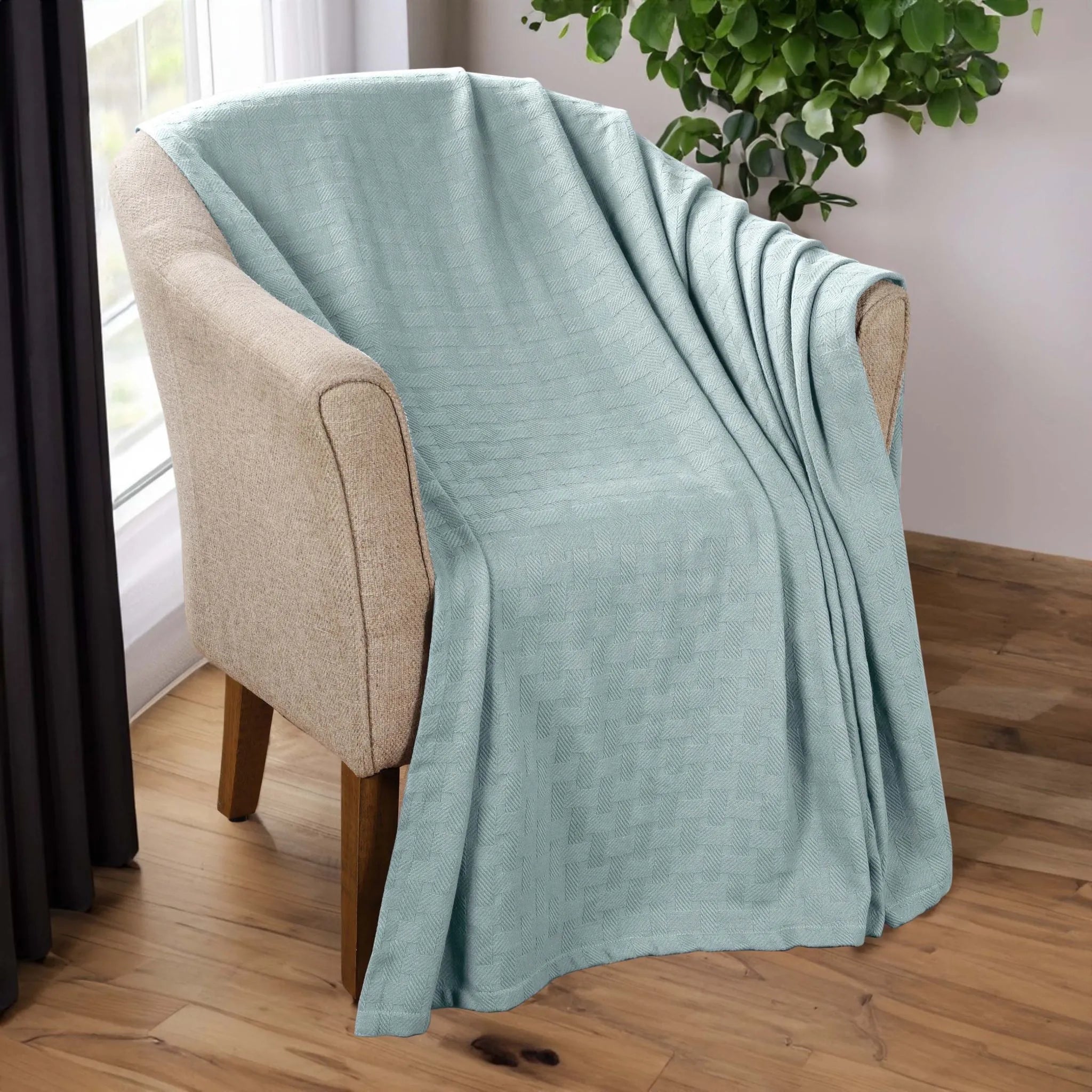 Farmhouse Basketweave Cotton Blanket - All Season Soft & Cozy Throw for Bed, Couch, and Outdoor Use - Perfect for Home Decor, Camping, and Gifts
