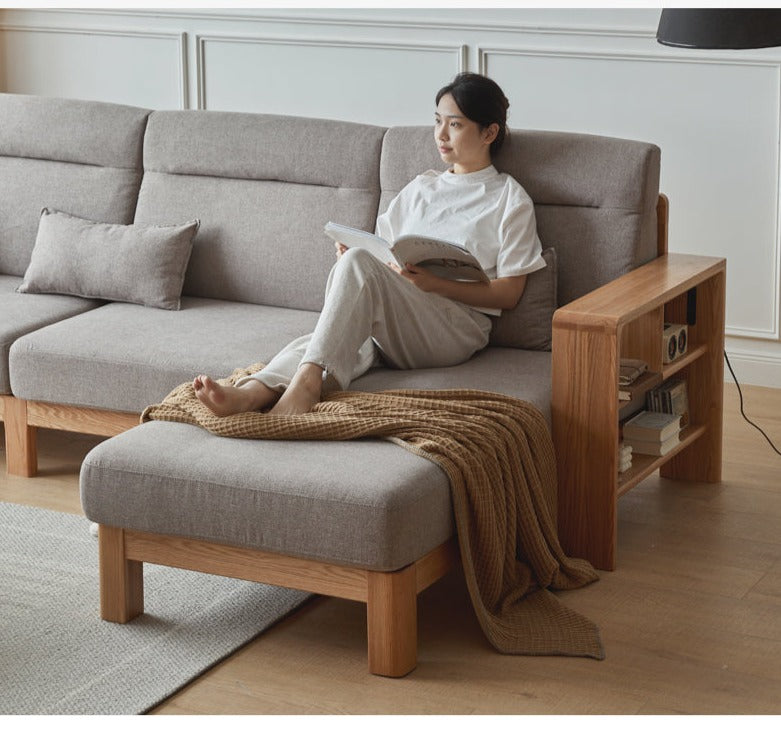 Premium Oak Solid Wood Sectional Sofa Set - Modern L-Shaped Couch with Storage for Living Room, Lounge & Family Room - Durable Hardwood Furniture for Home Decor