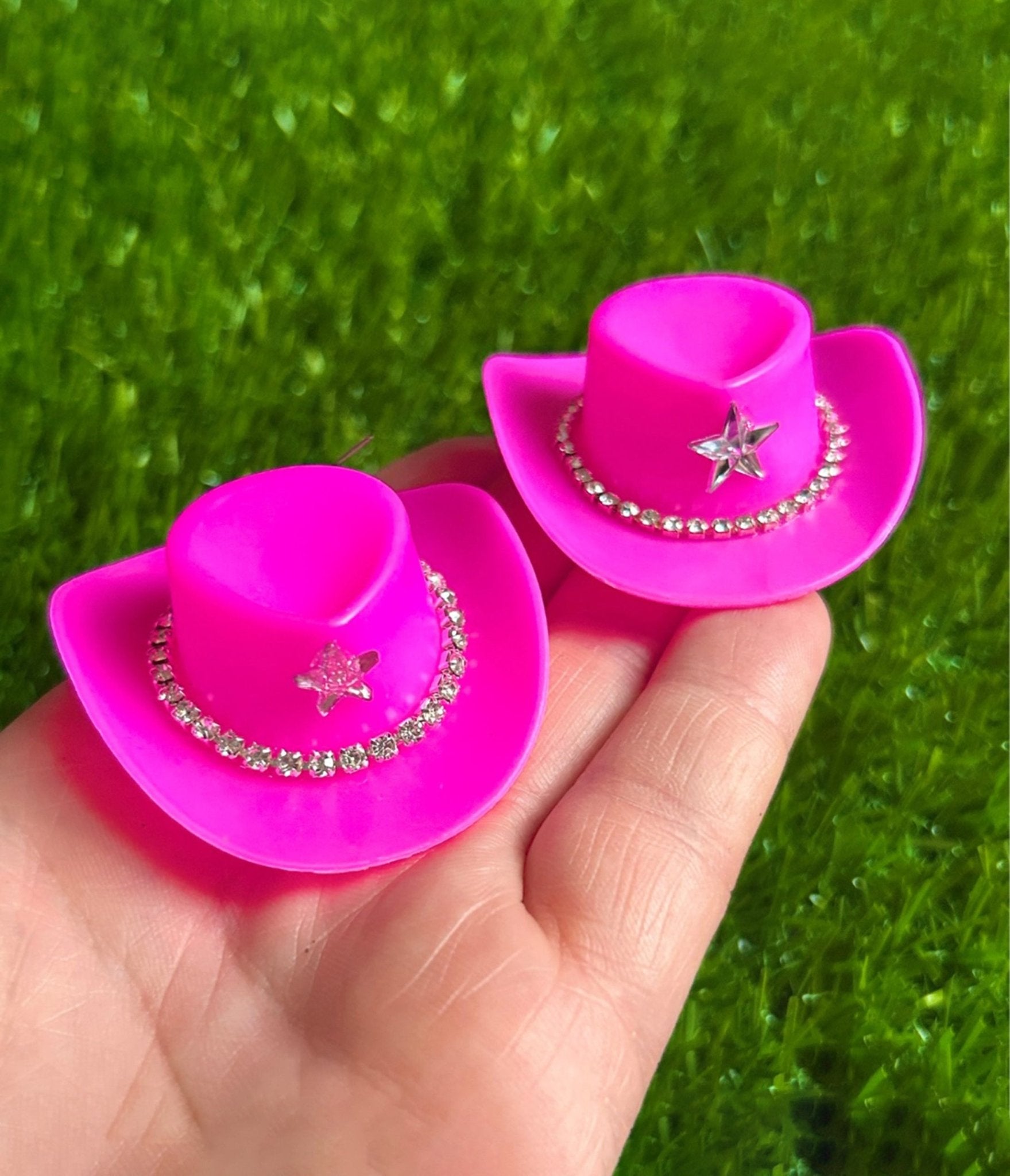 Sparkling Hot Pink Rhinestone Cowboy Hat Earrings for Women - Western Style Fashion Jewelry - Perfect for Country Concerts, Rodeos & Cowgirl Parties