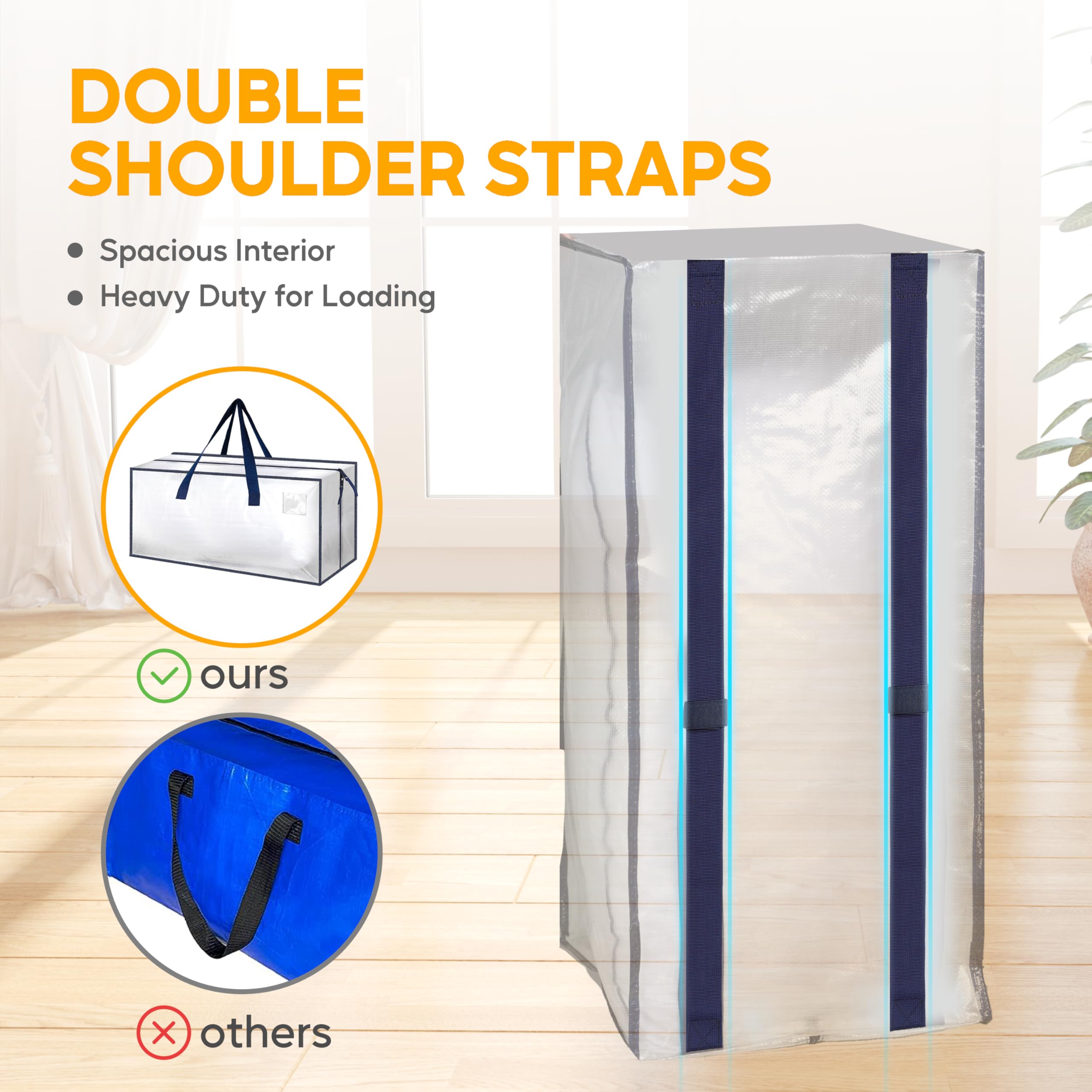 HealSmart 4 Pack Extra Large Moving Bags with Zippers & Handles - Heavy Duty Storage Totes for College Dorm Essentials, Closet Organization & Home Moving - Clear Plastic Storage Bags for Easy Identification & Transport