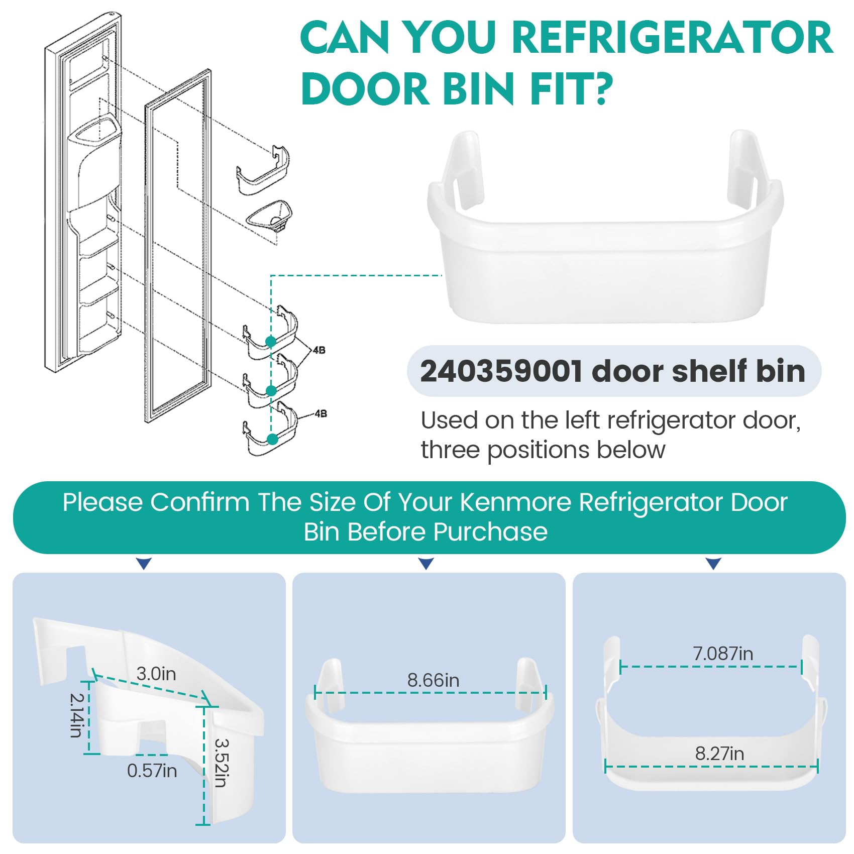 UPGRADED 240359001 Freezer Door Bin - Compatible with Frigidaire 240359000, AP2116072, 240359007 & Models FFHS2311LBRA, FFHS2311LWEA - Replacement Freezer Storage Organizer for Easy Food Access & Organization