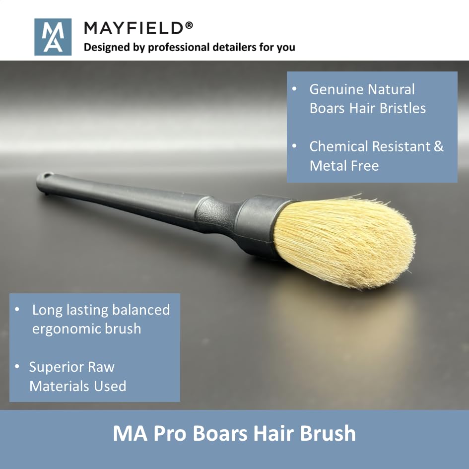 Mayfield Triple Car Brush Kit - Boars & Horse Hair for Auto Detailing