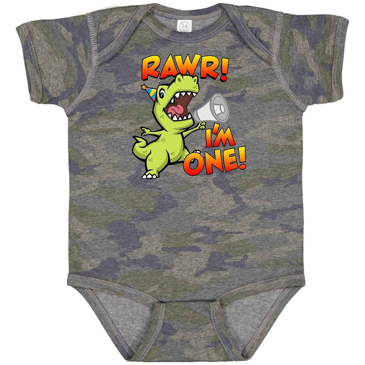 Inktastic Rawr I'm 1 Dinosaur Baby Bodysuit - Cute Dinosaur Themed Onesie for 1st Birthday, Baby Shower & Photo Shoots | Soft Cotton Infant Bodysuit for Boys & Girls