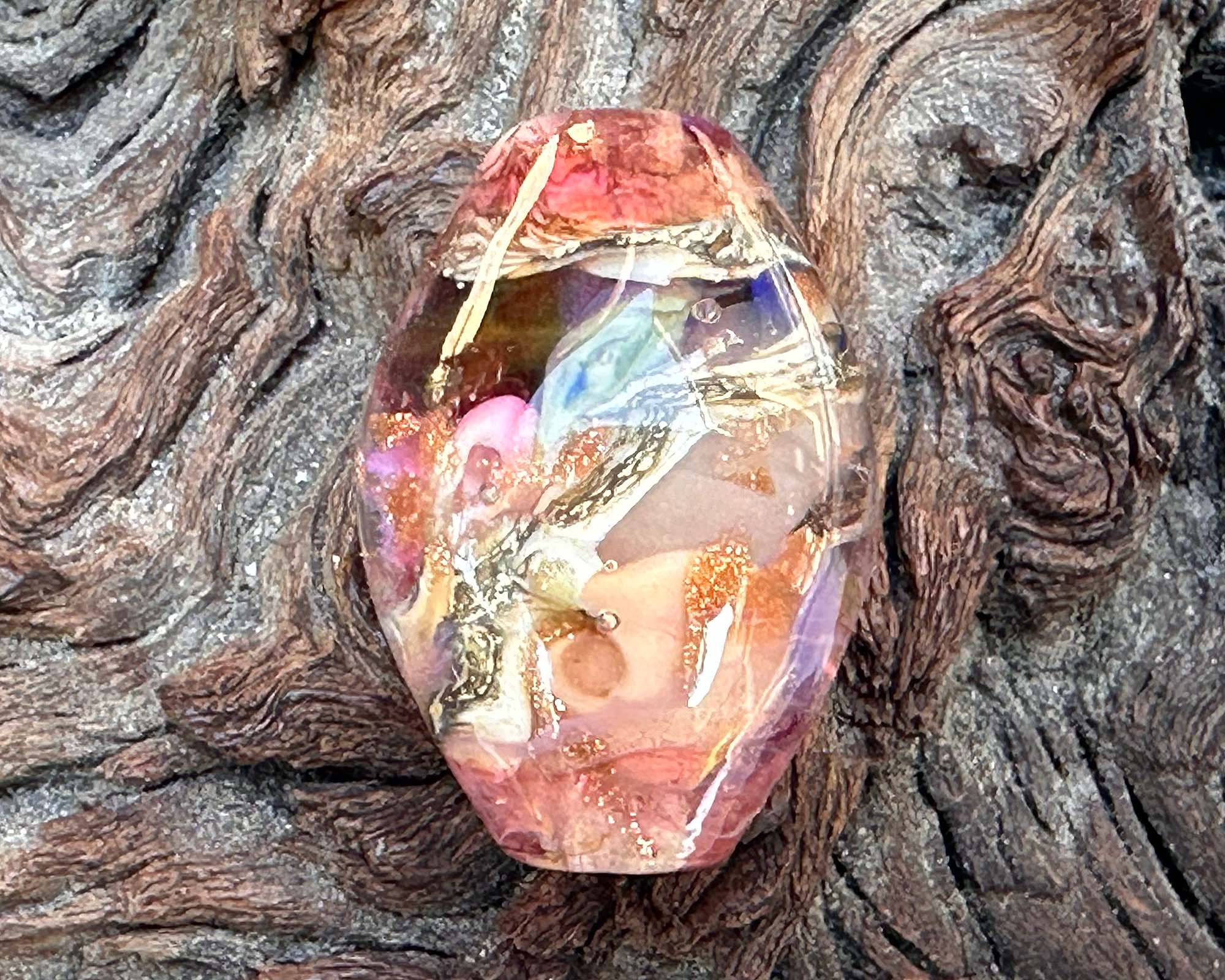Pink Gold Aventurine Lampwork Focal Bead SRA - Handmade Glass Beads for Jewelry Making, DIY Crafts, Bracelets & Necklaces