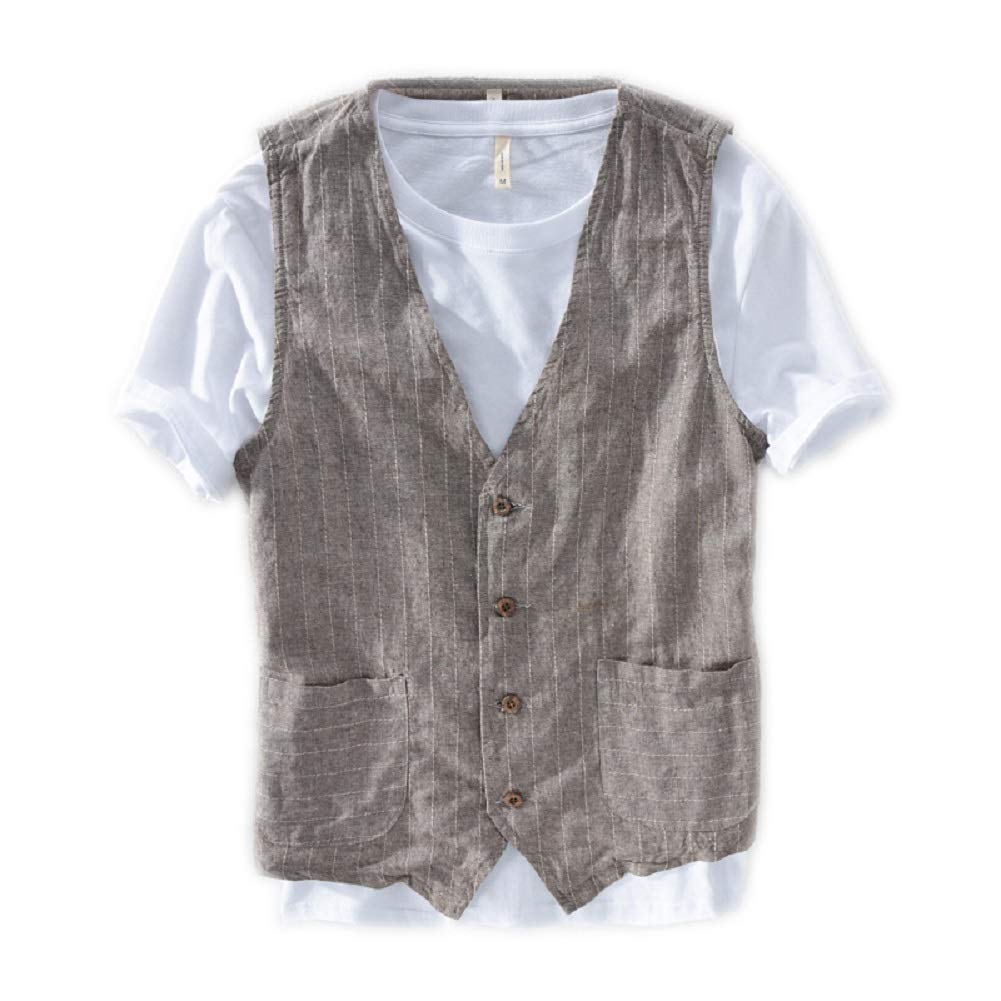 Lazutom Men's Summer Casual Cotton Linen Sleeveless Vest - Lightweight Breathable Waistcoat for Beach, Travel & Outdoor Activities